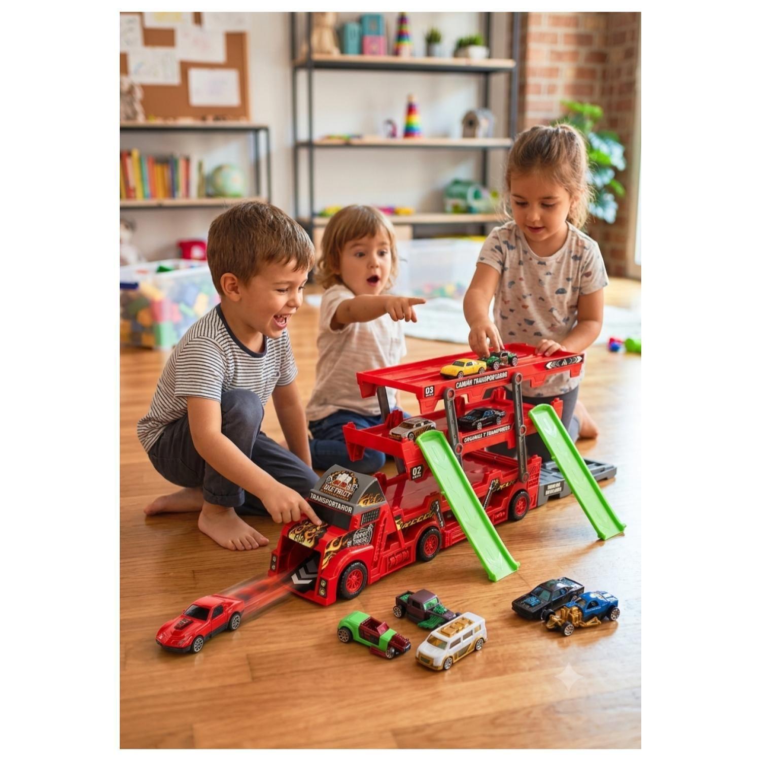Juguete Camion Transportador Y Lanzador De Autos 9Pzas Infantil-2
