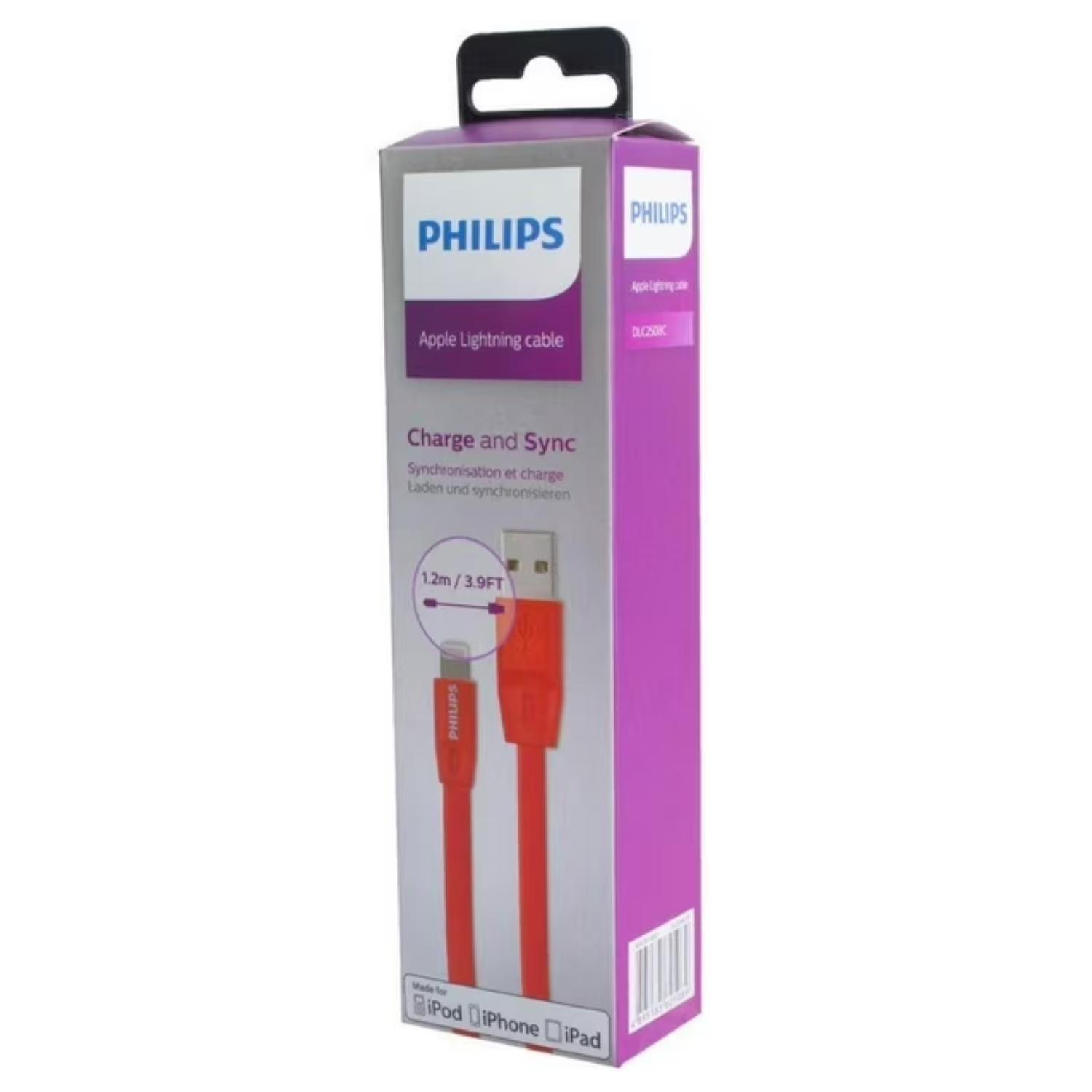Cable USB A USB Tipo Lightning 1.2Mts Flat Rojo 508C Philips-1