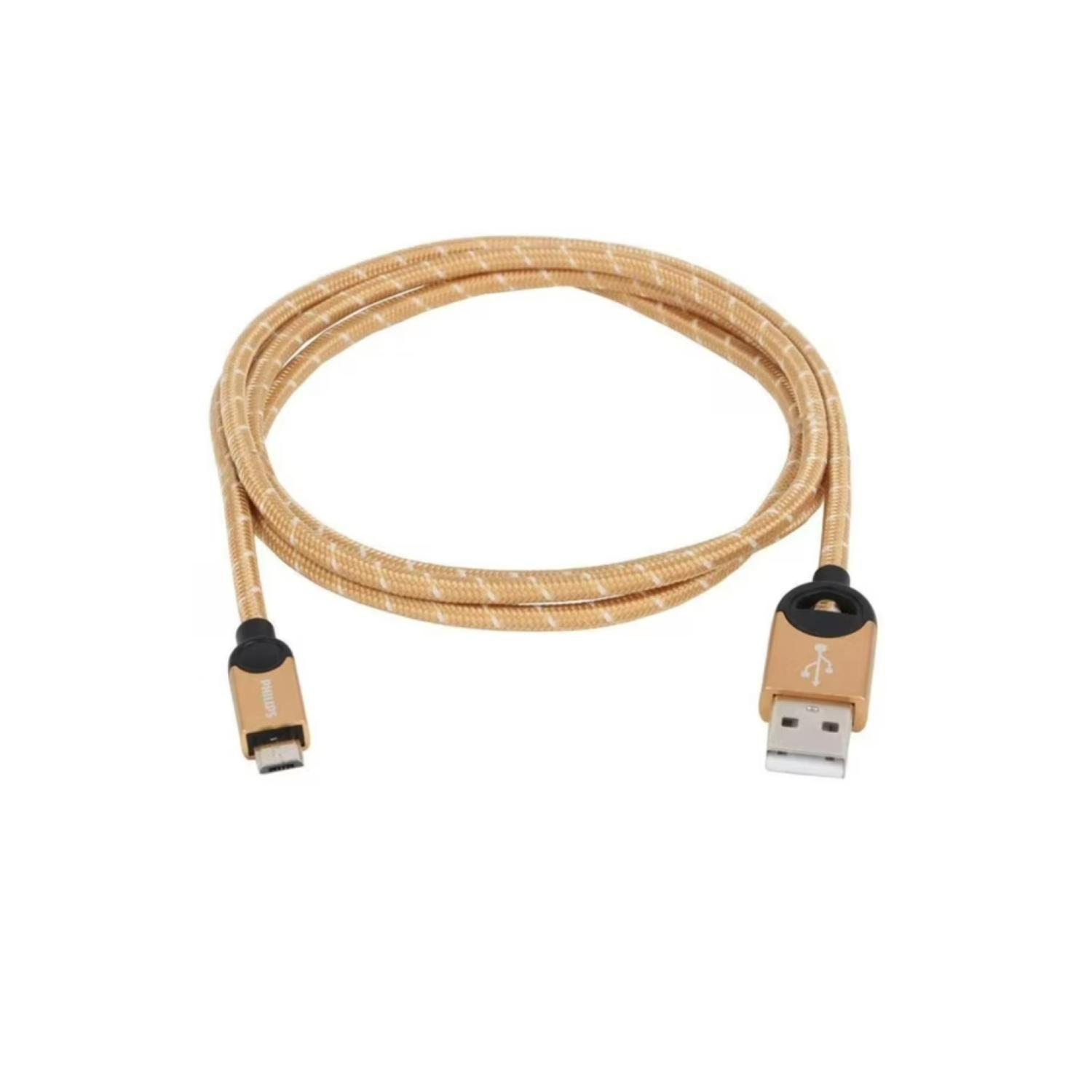 Cable USB A Micro USB Trenzado Dorado 1.2Mts LC2618G Philips-0