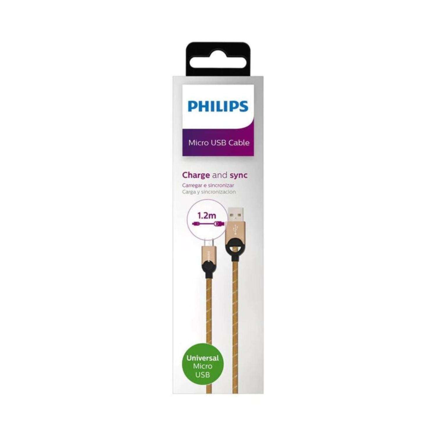 Cable USB A Micro USB Trenzado Dorado 1.2Mts LC2618G Philips-1