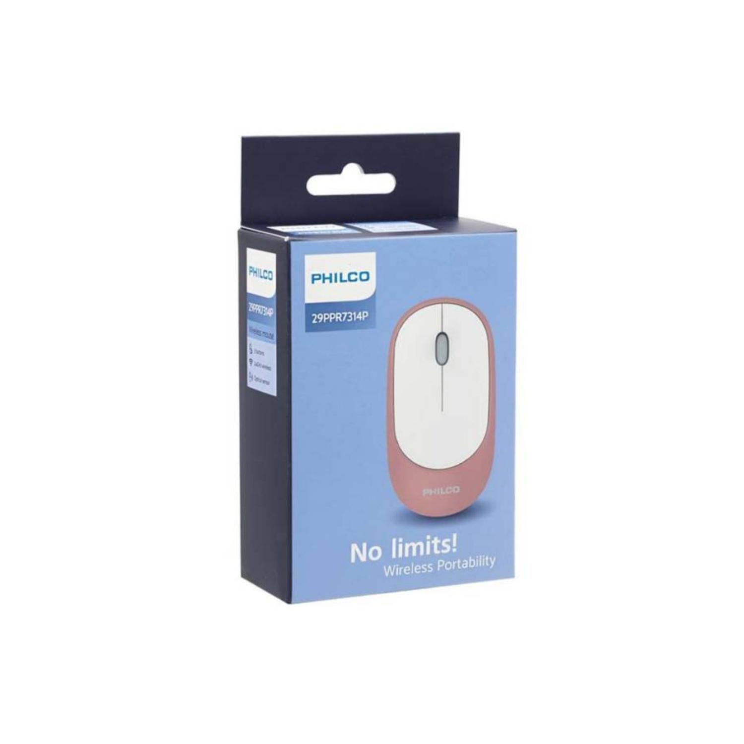 Mouse Inalambrico USB Silencioso 3 Botones Rosado Philco Pro-2