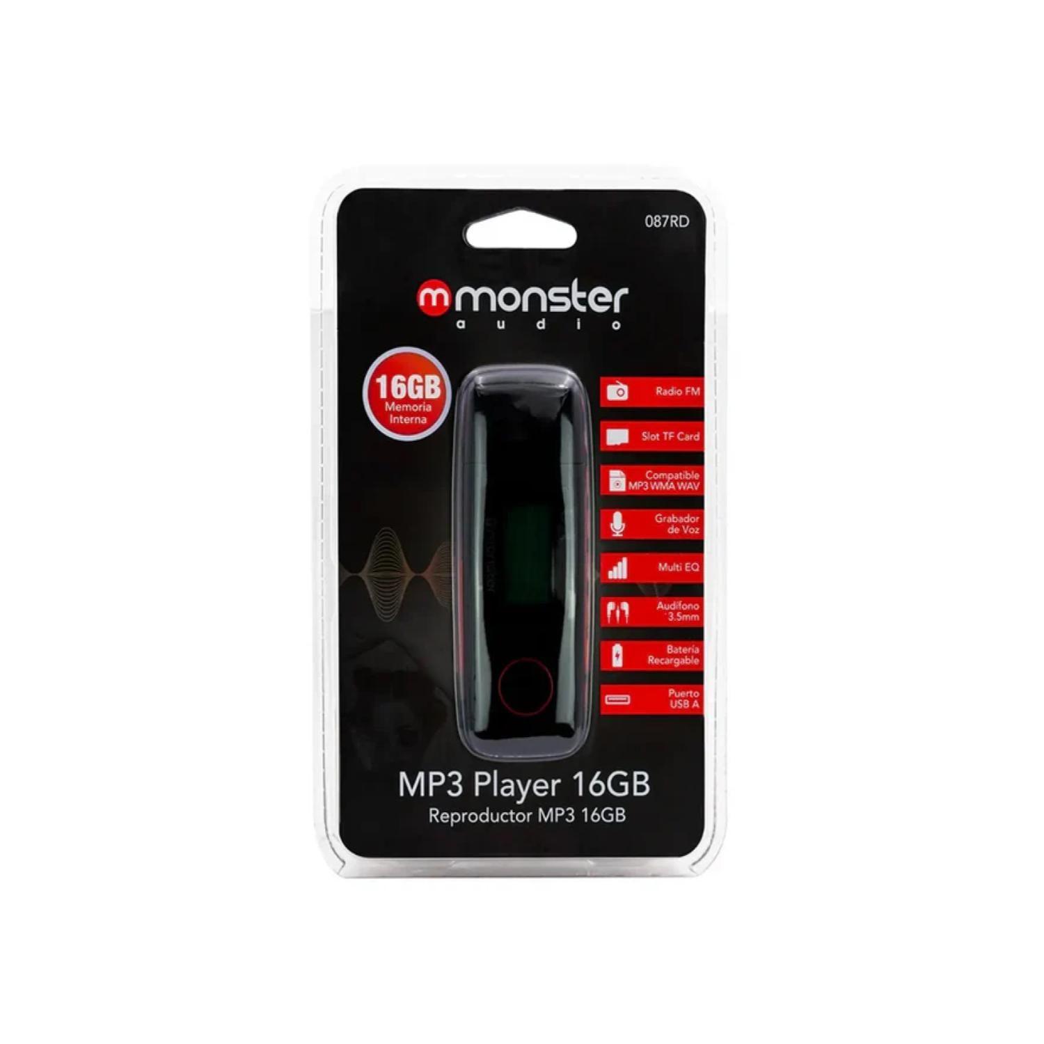 Reproductor Mp3 16Gb Radio FM Ecualizador Grabador De Voz Rojo Monster-2