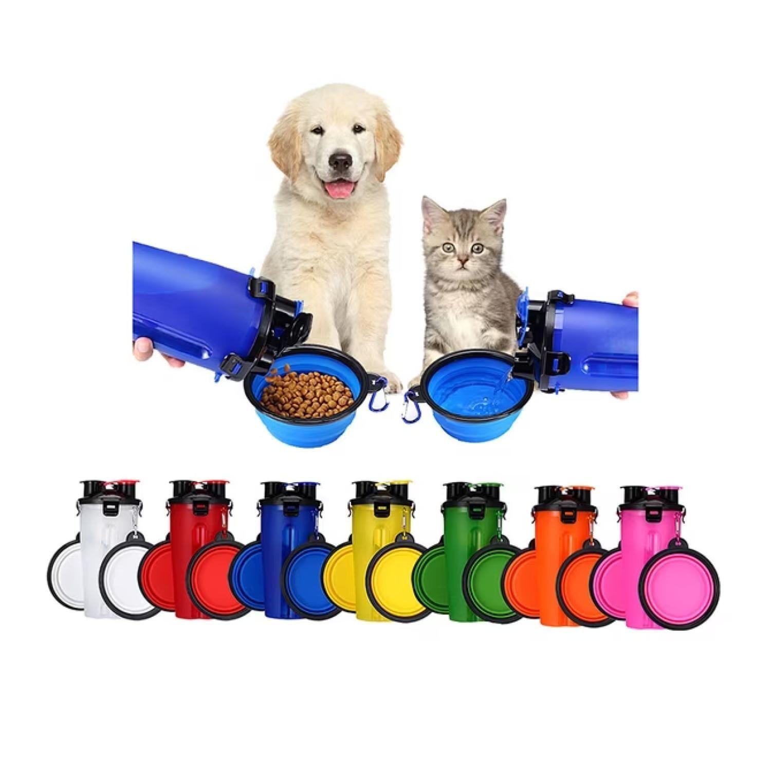 Botella De Agua Dual Portatil Vaso Plato Para Mascotas-2