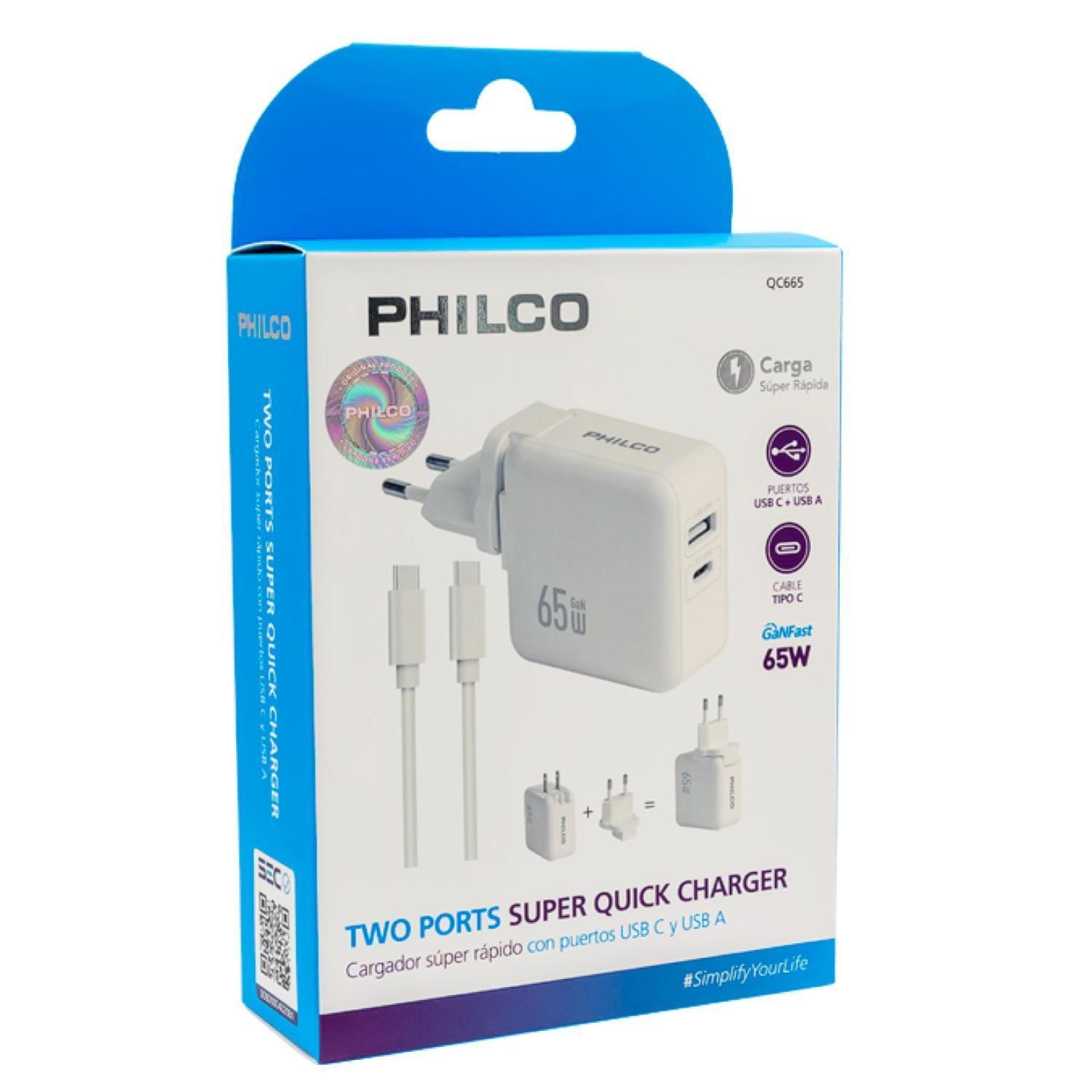 Cargador Super Rapido 65W USB 3.0 USB C Blanco QC665-0