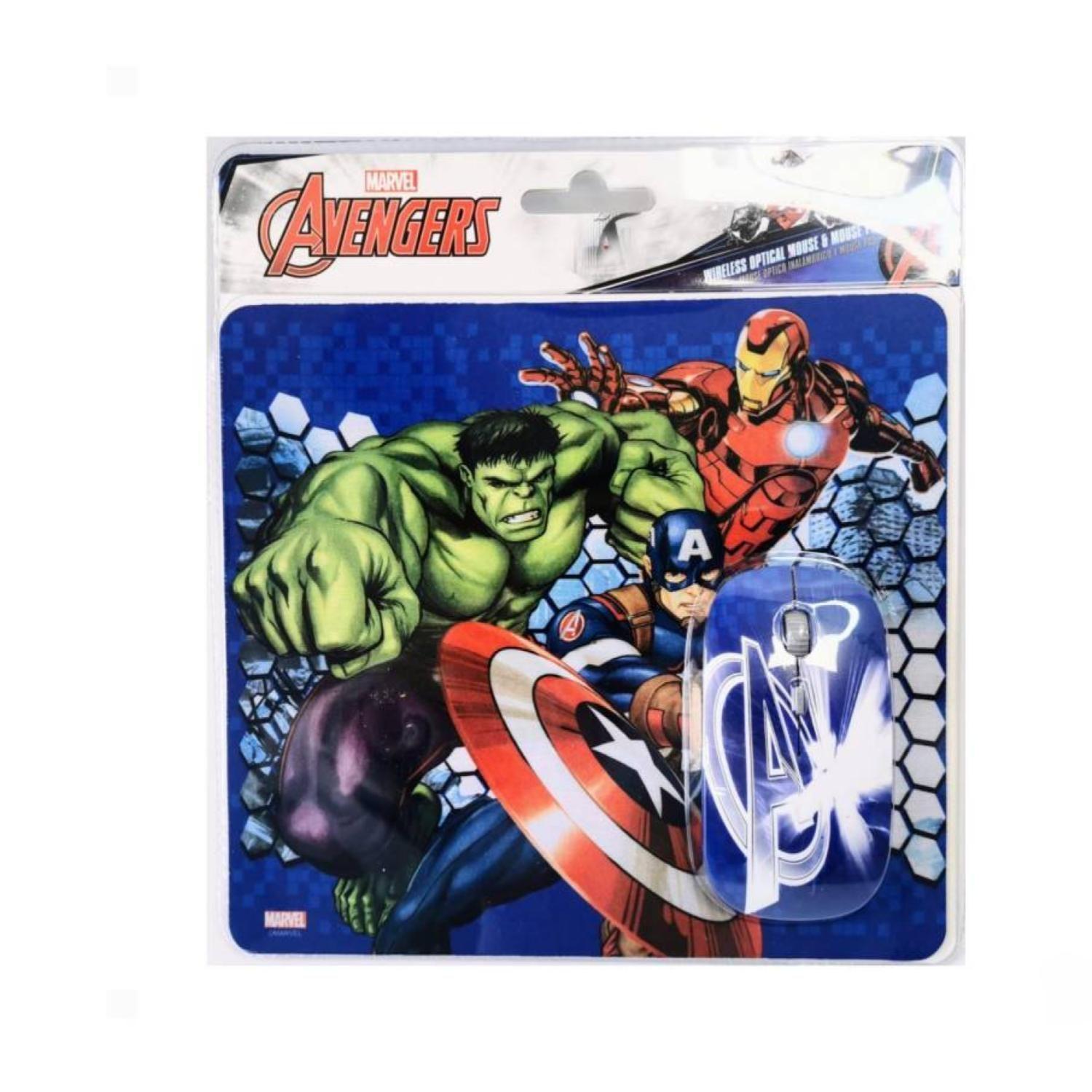 Kit Mouse Inalambrico USB 3B Y MousePad Azul Avengers -2