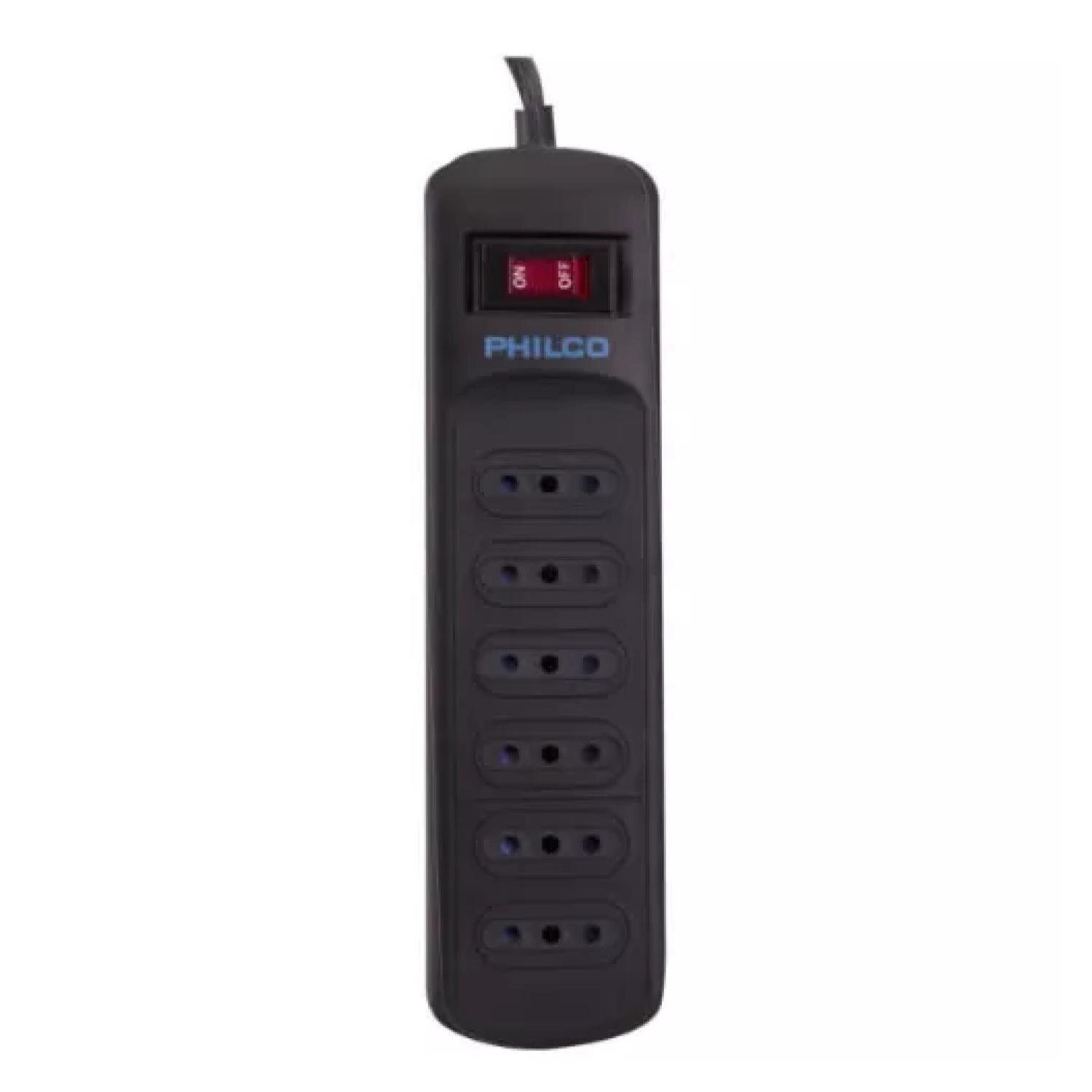 Alargador Extension 6 Entradas Con Switch 918J Negro Philco-0