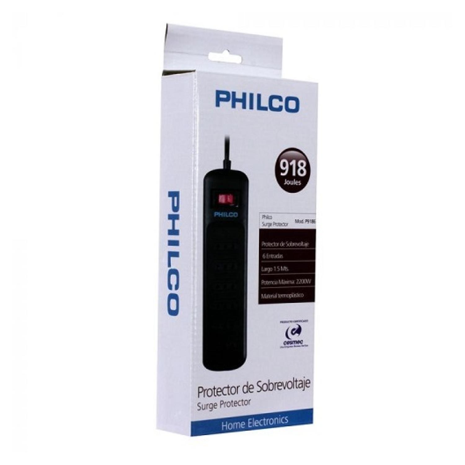 Alargador Extension 6 Entradas Con Switch 918J Negro Philco-1