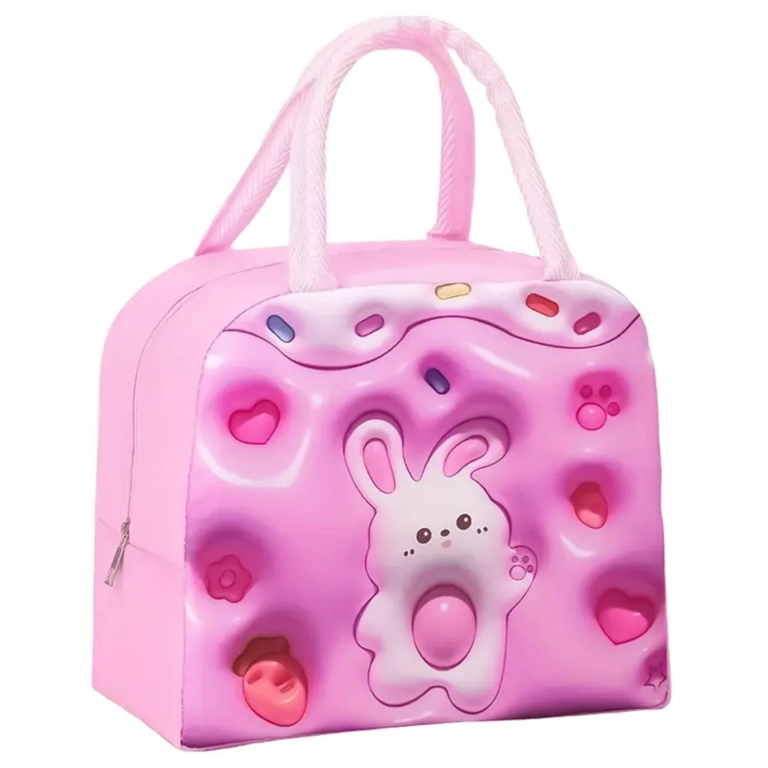 Lonchera Bolsa Termica 23x10x29cm Conejo Rosa Blanco Kawaii-0
