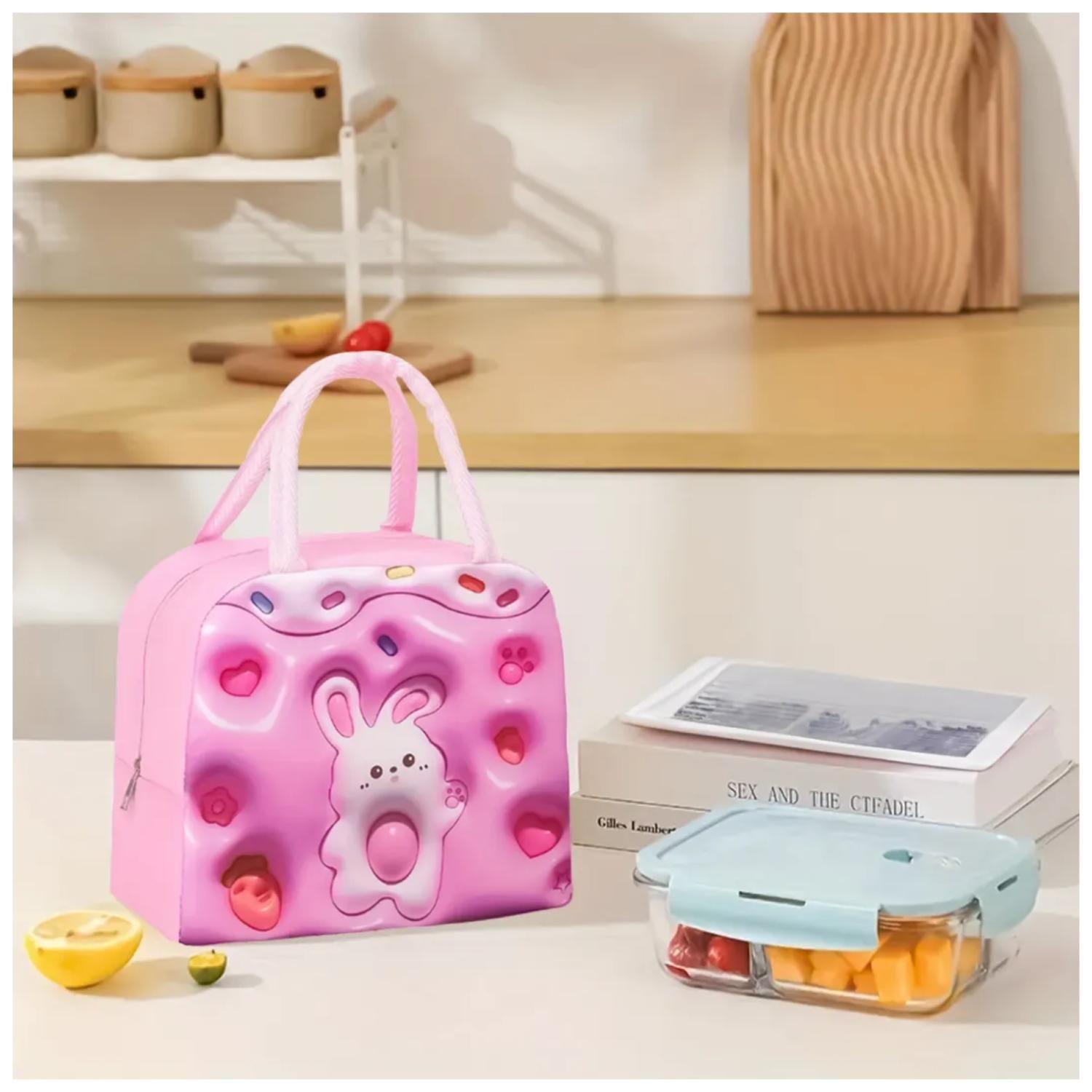 Lonchera Bolsa Termica 23x10x29cm Conejo Rosa Blanco Kawaii-1