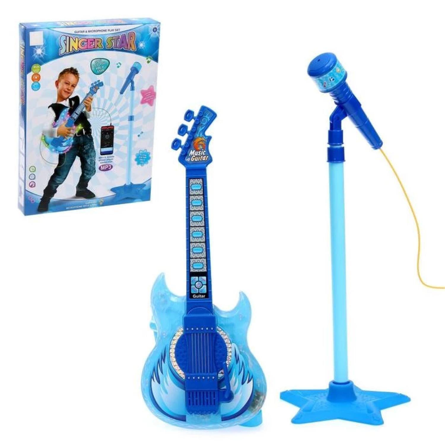 Juguete Guitarra Y Microfono Musical Karaoke Azul Infantil-2