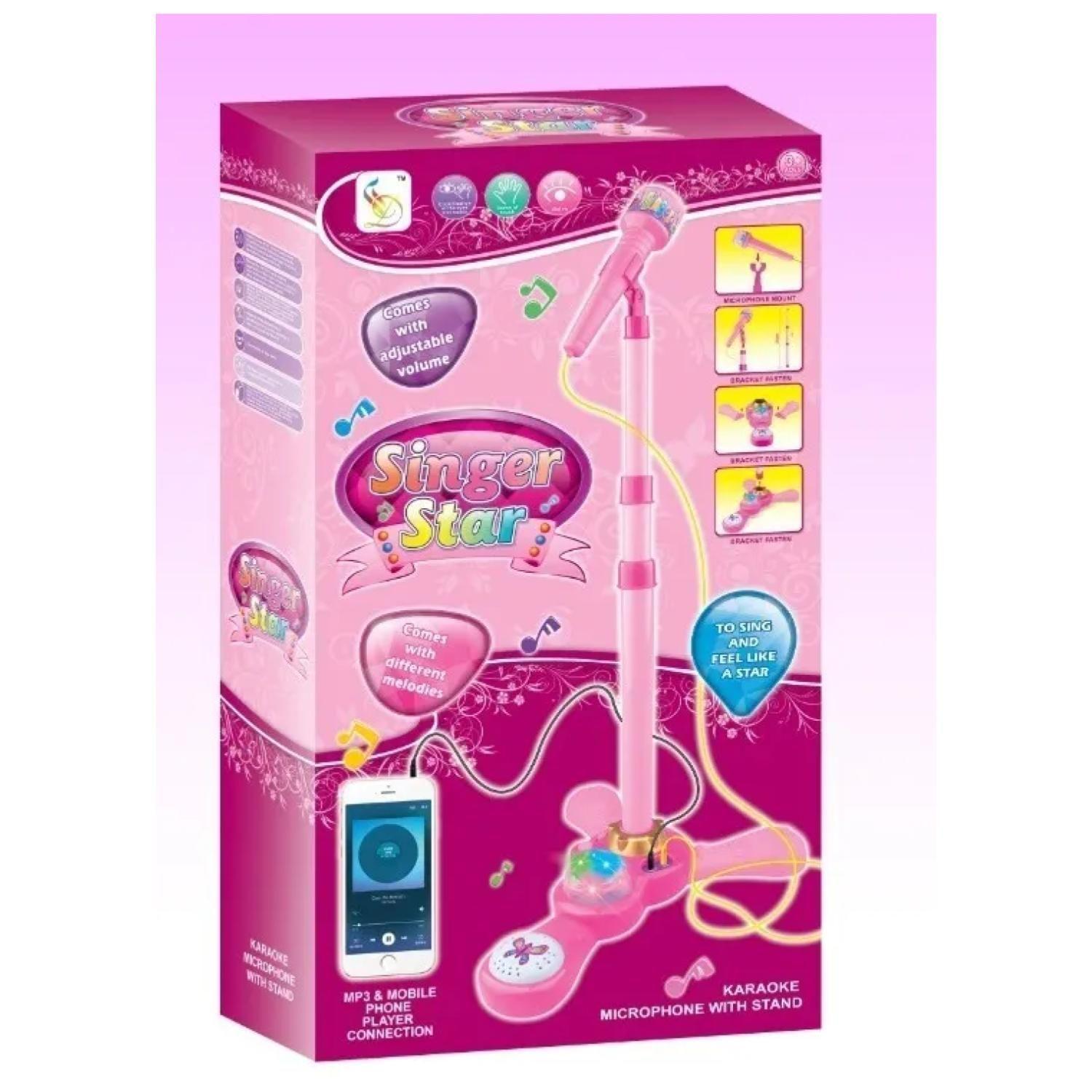 Juguete Microfono Karaoke Pedestal Luces MP3 Rosado Infantil-2