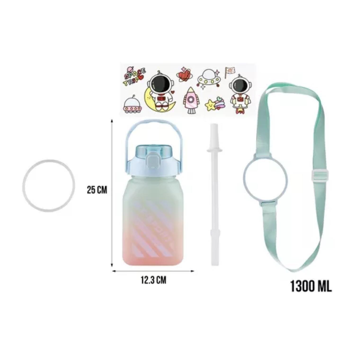 Botella De Agua Motivacional 1500ml Cuadrada Termo Celeste-4