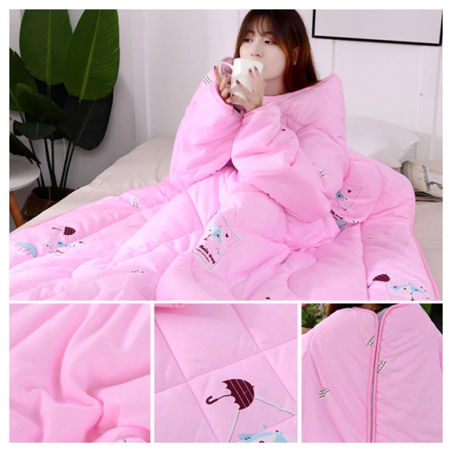 Frazada Manta Cobija Con Manga Convertible 3 En 1 Para Adultos Celeste-3