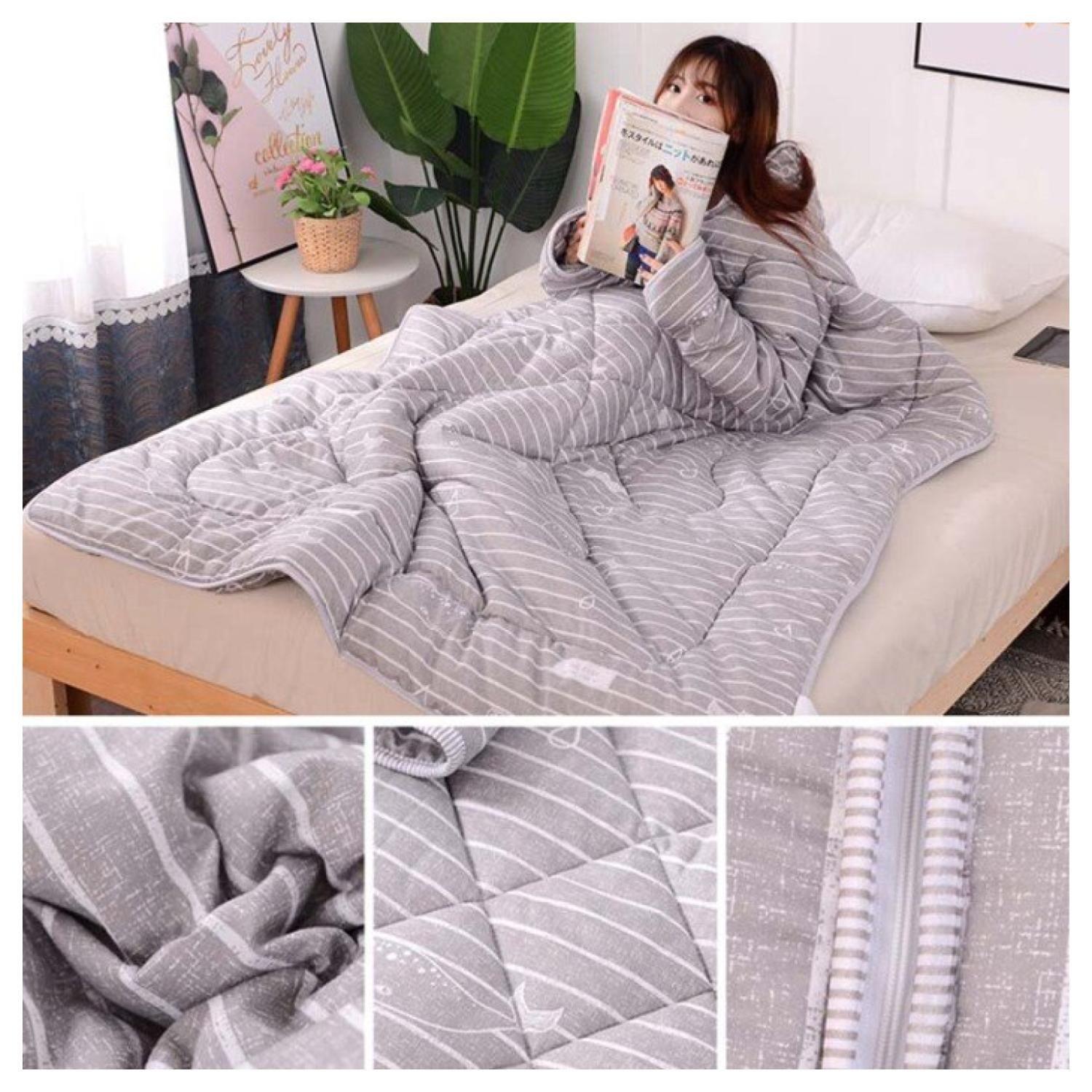 Frazada Manta Cobija Con Manga Convertible 3 En 1 Para Adultos Celeste-1