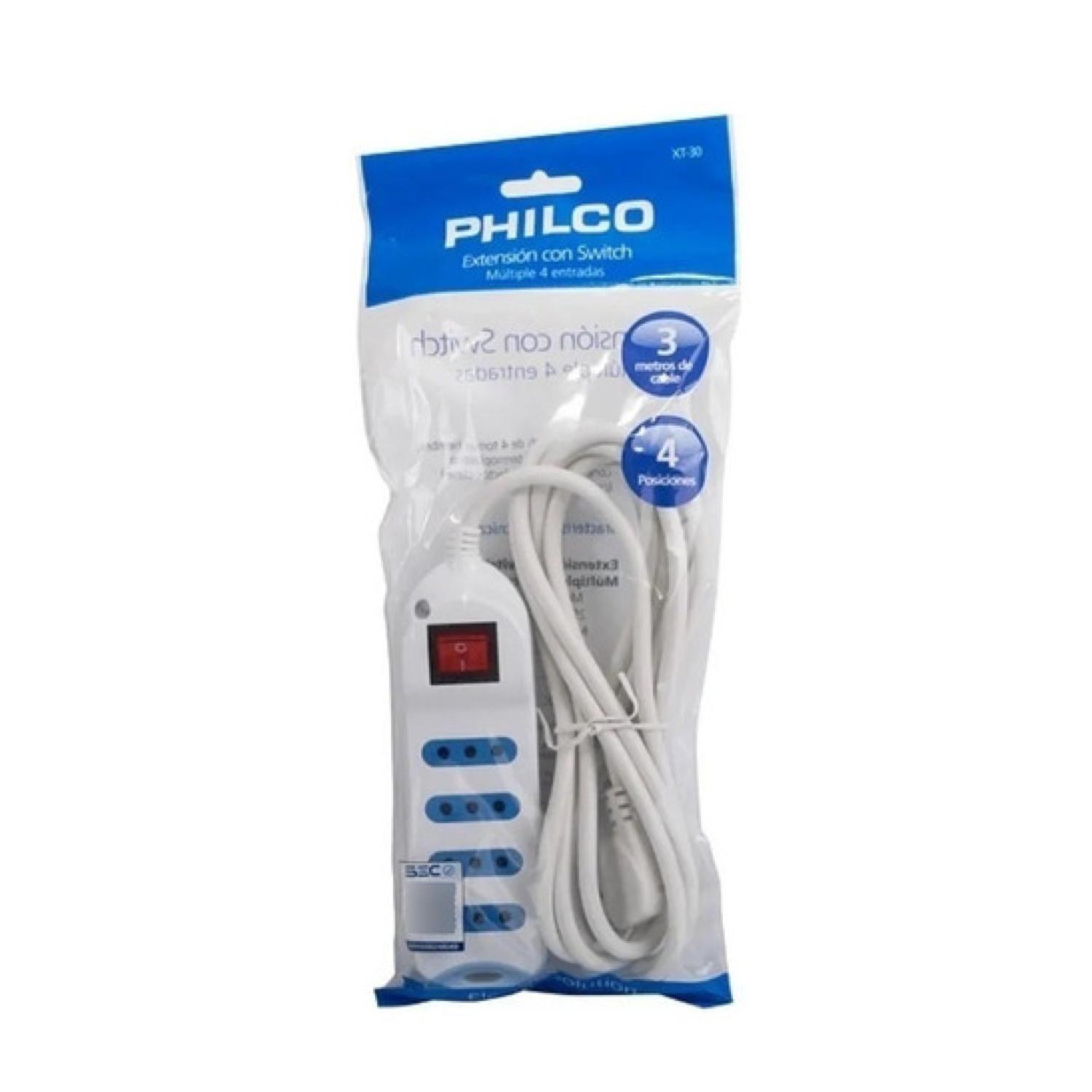Alargador Extension 4 Entradas 3Mts Con Switch Blanco Philco-2