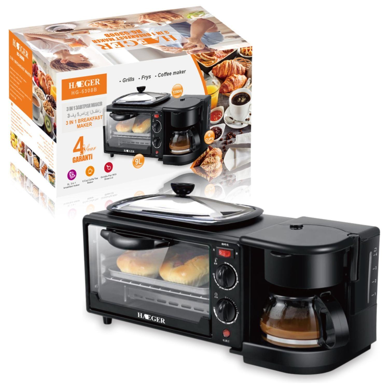 Horno Electrico 3 En 1 Plancha Cafetera HG-5308B Heager-3