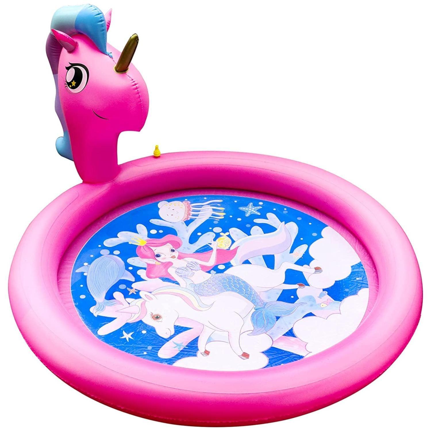 Piscina Inflable Lanza Agua 180cm Infantil Unicornio Morado-0