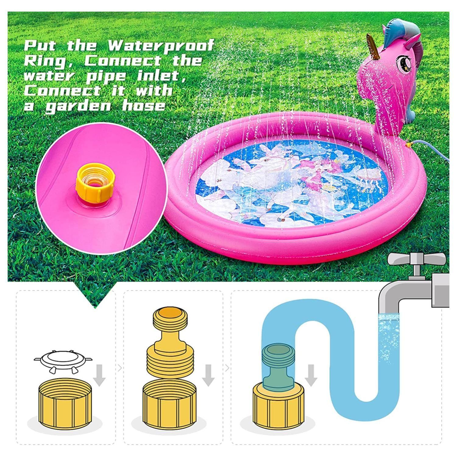 Piscina Inflable Lanza Agua 180cm Infantil Unicornio Morado-2