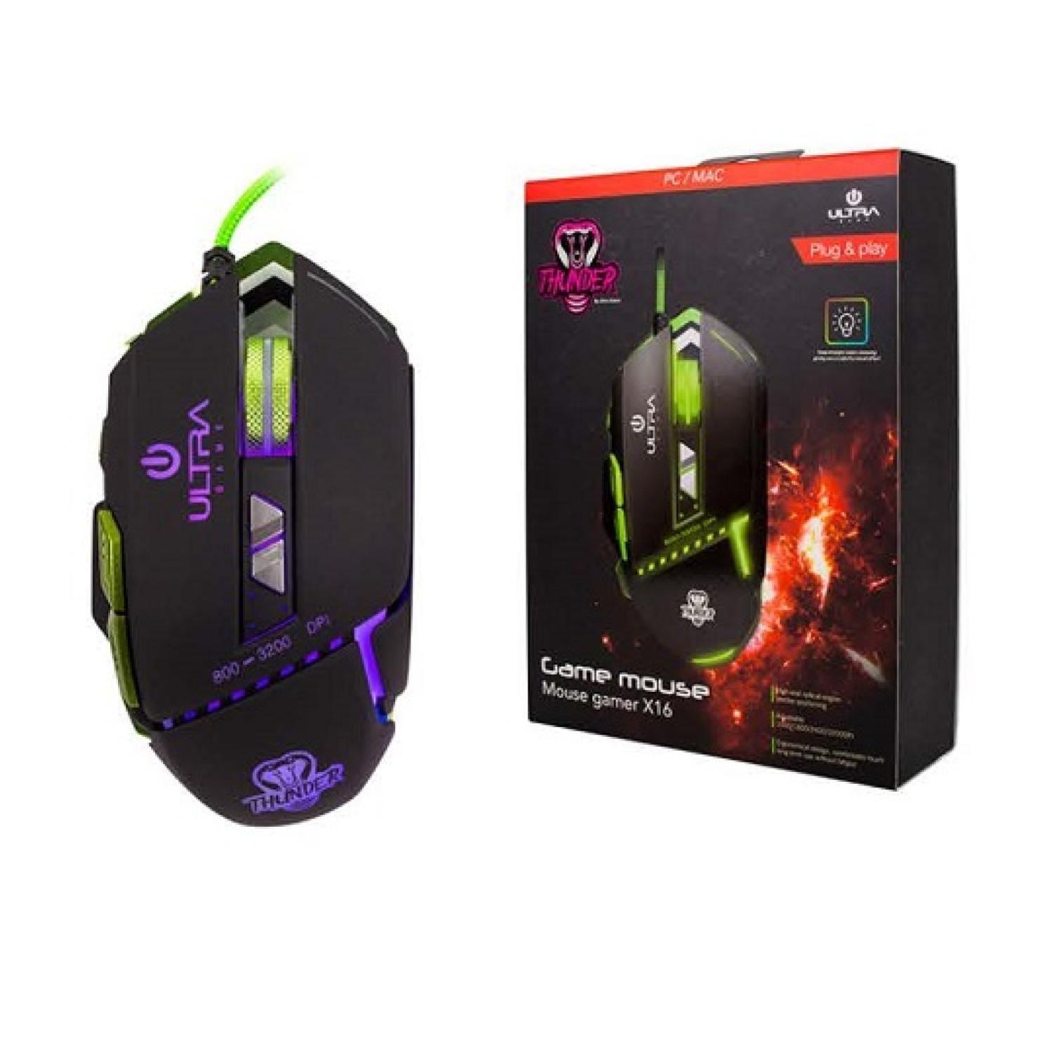 Mouse Gamer Alambrico USB Ergonomico 3200DPI RGB X16 Ultra-3