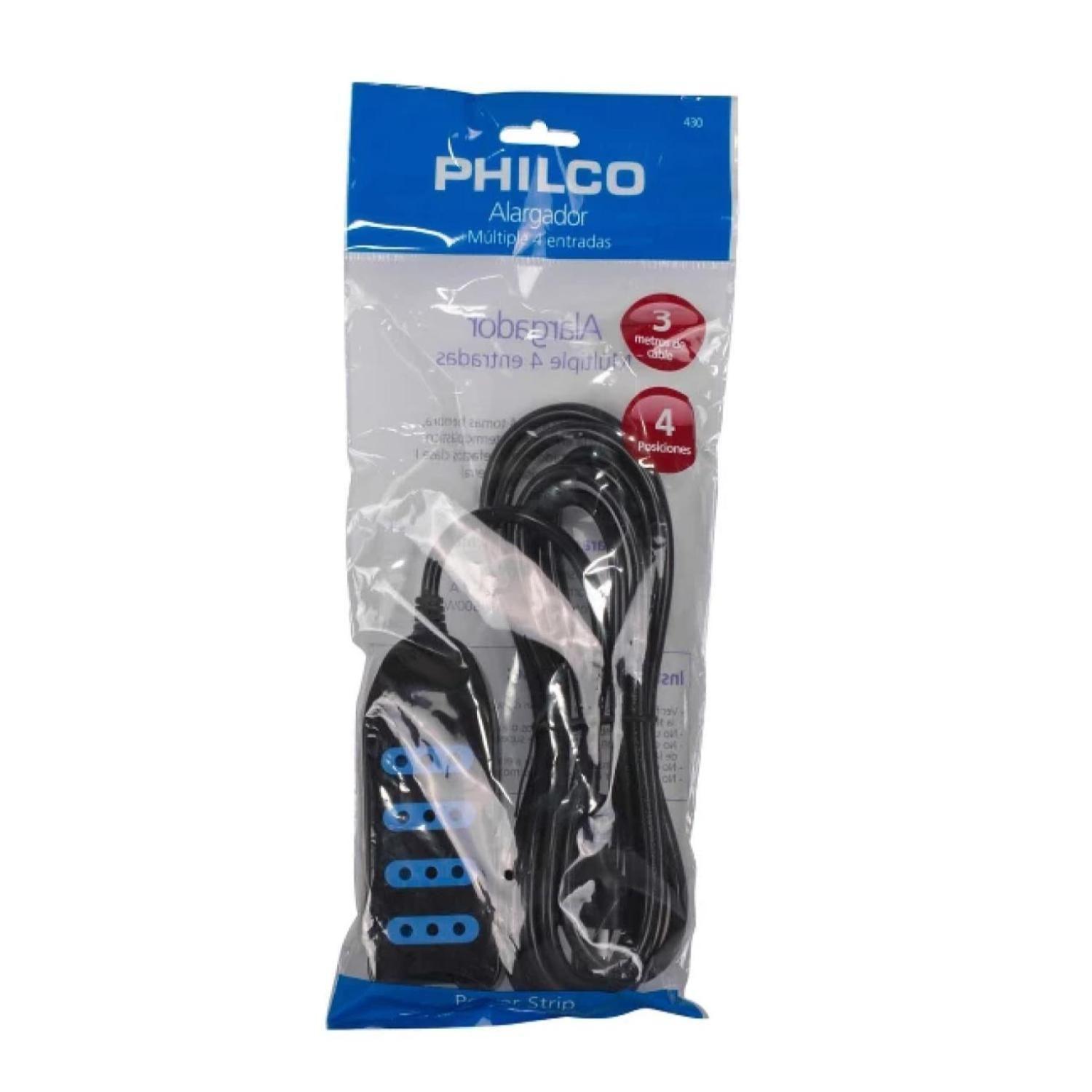 Alargador Extension 4 Entradas 5Mts Negro Philco-1