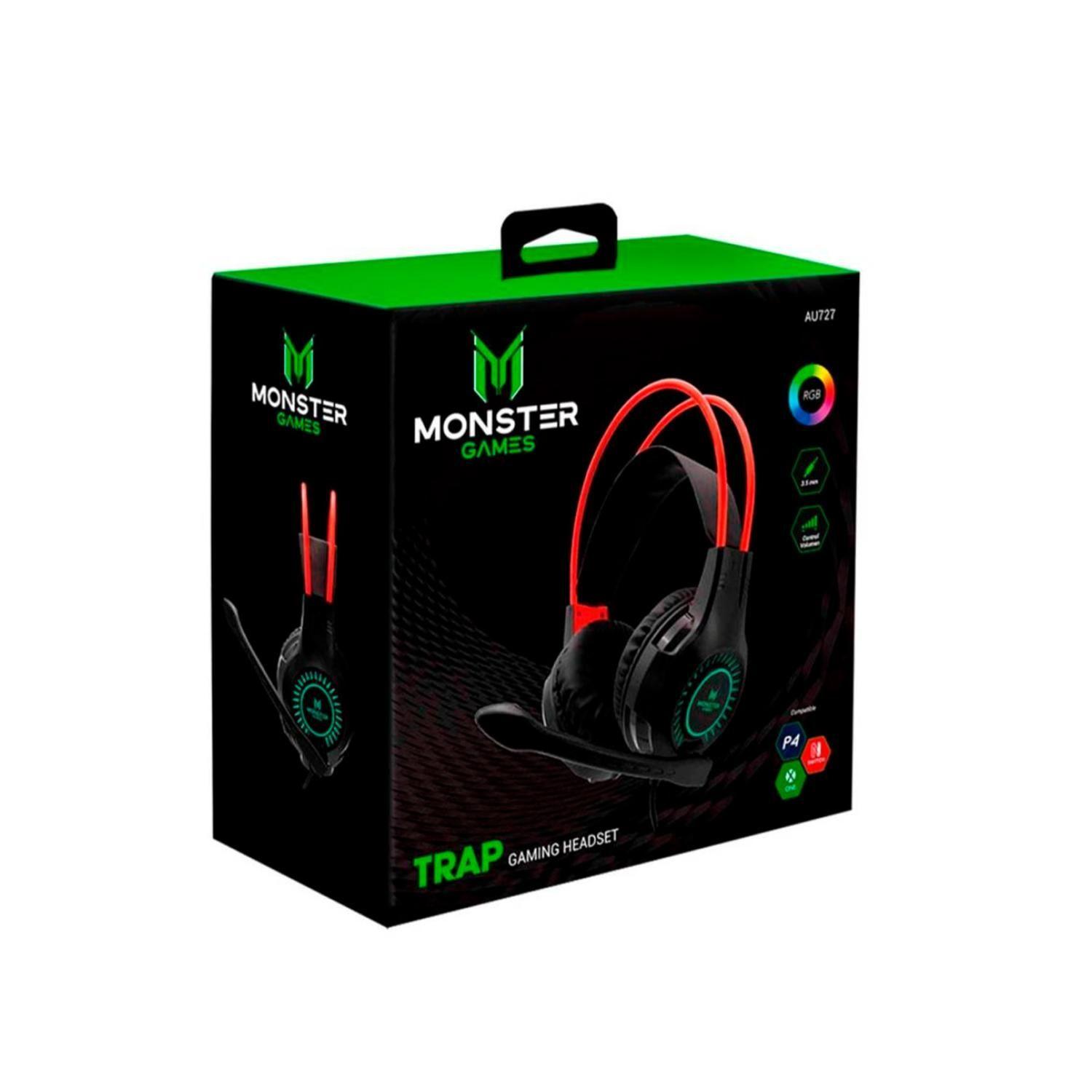 Audifonos Gamer Jack 3.5 USB PC RGB Negro Trap Monster Games-3