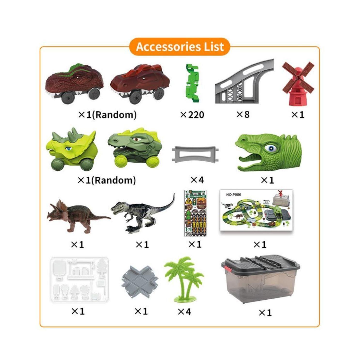 Juguete Pista De Dinosaurios Flexible 247Pzas Verde Infantil-3