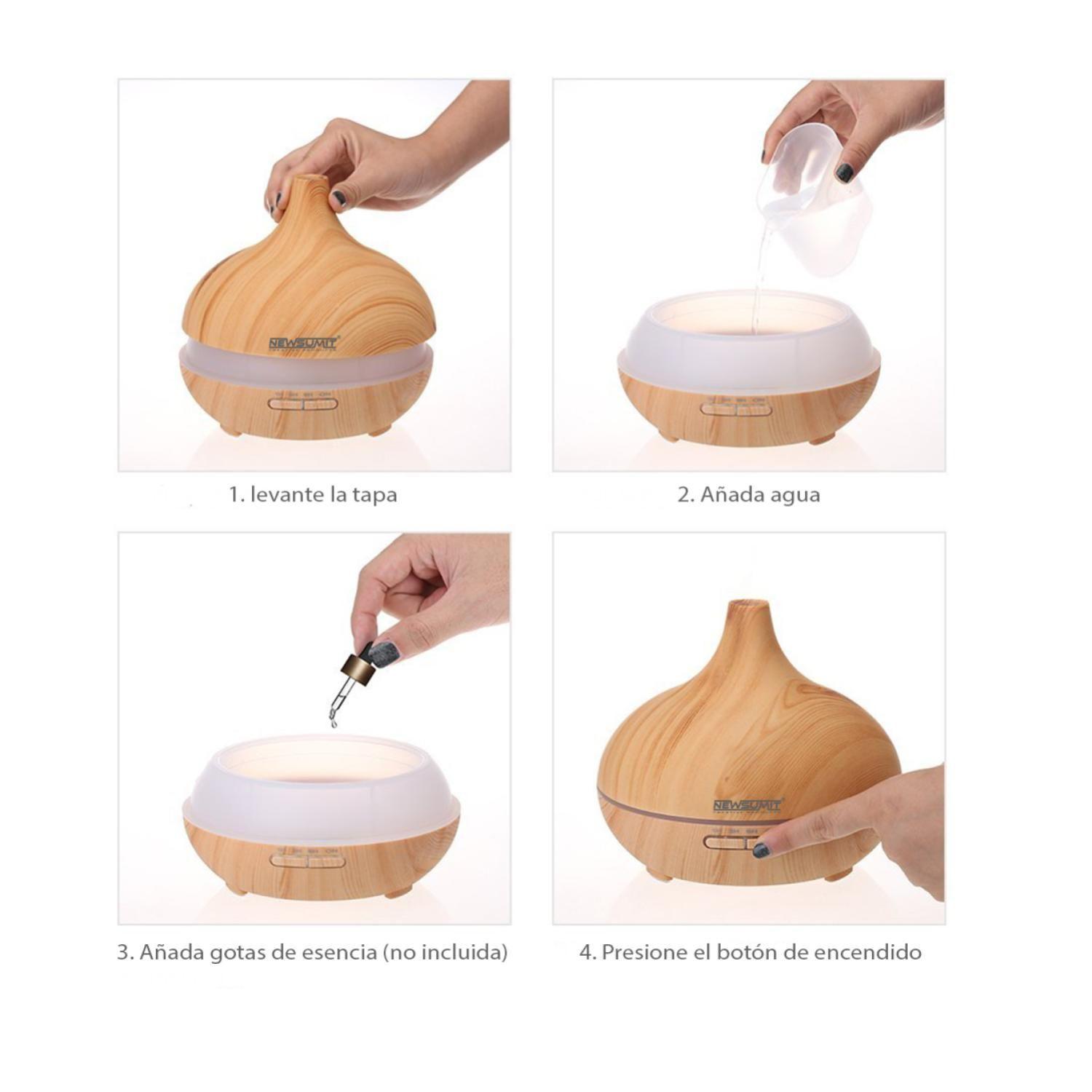 Humidificador Difusor De Aromas 7 Colores LED 150ml Madera C-4