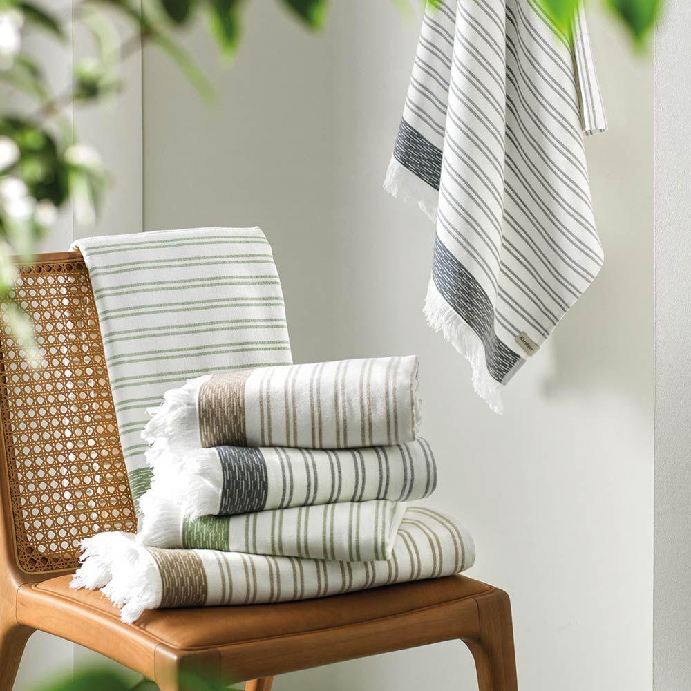 Toalla de playa Karsten Hilton 86 x 163 cm Blanca/Verde-2