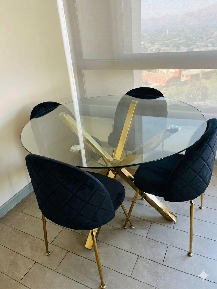 COMEDOR CIRCULAR 100CM 4 SILLAS FELPA NEGRAS-0