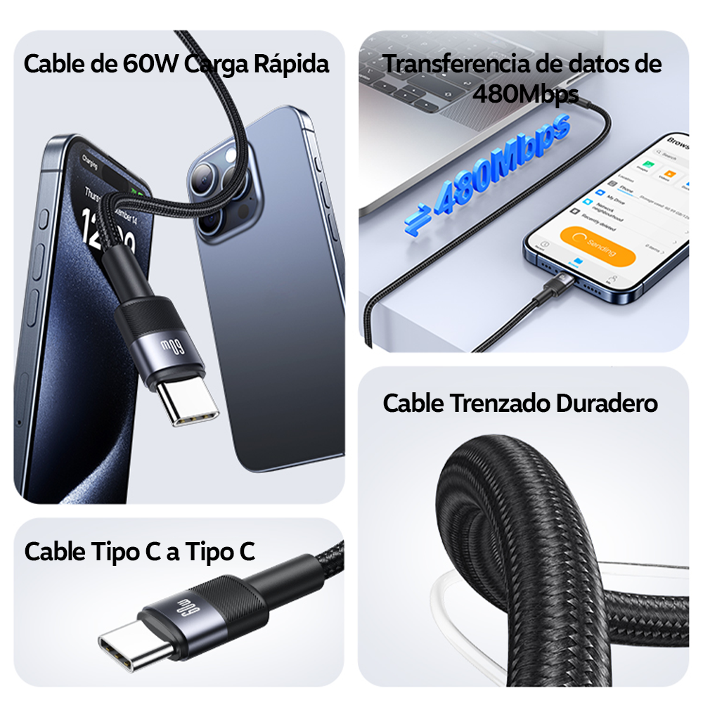 Cable Carga Rapida Usb Tipo C 60 W Trenzado 1,2m Usams Sj724-2