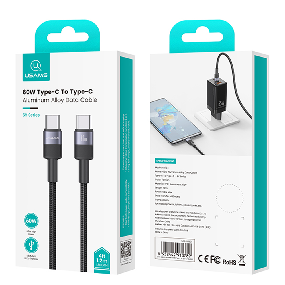 Cable Carga Rapida Usb Tipo C 60 W Trenzado 1,2m Usams Sj724-5
