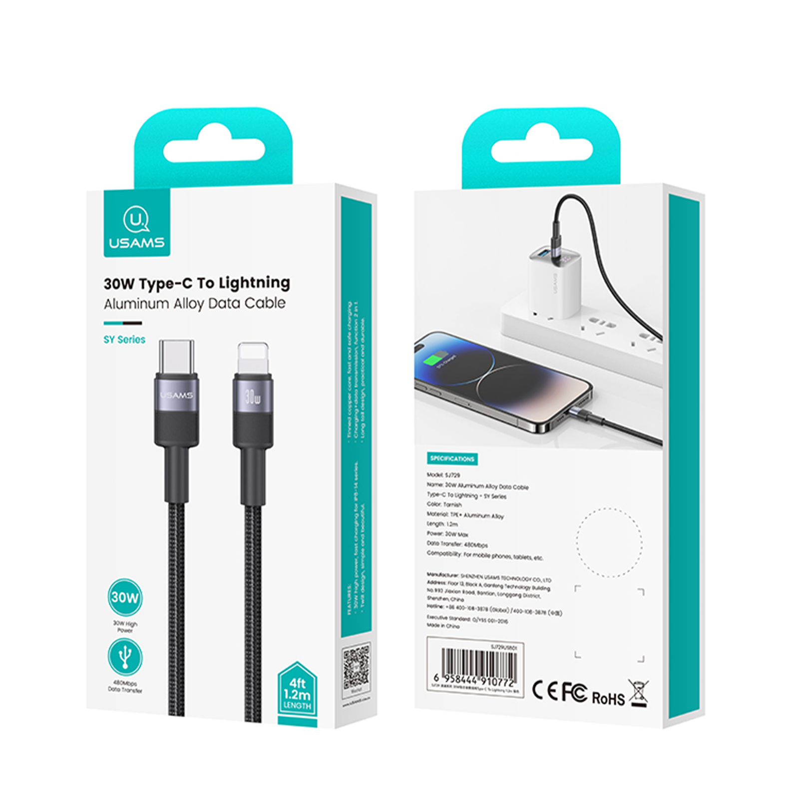 Cable De Carga Rapida Para iPhone Usb-c 30w 1,2m Usams Sj729-7
