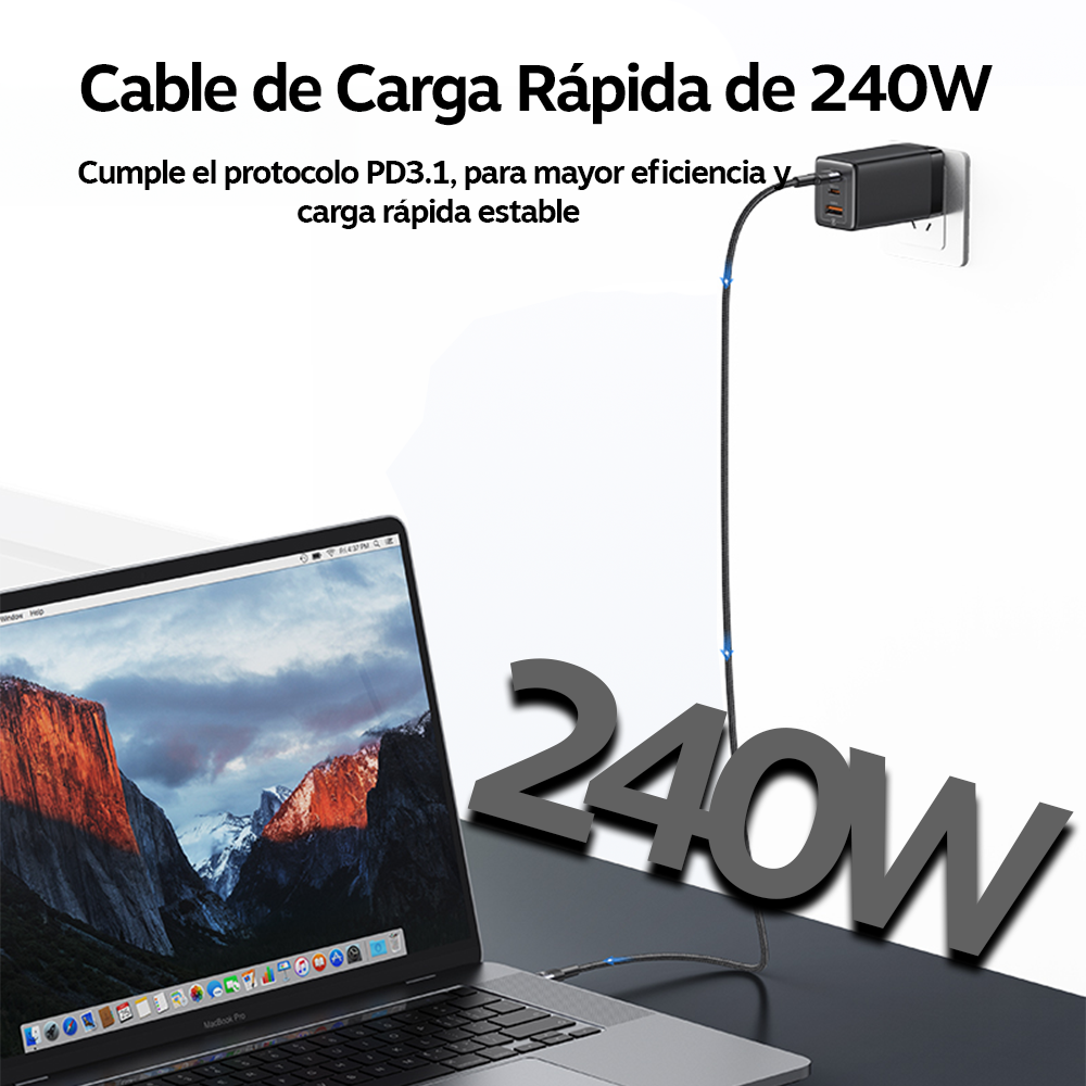 Cable De Carga Rapida Usb-c A C Antinudos 240w 1,2m Usams Sj727-4