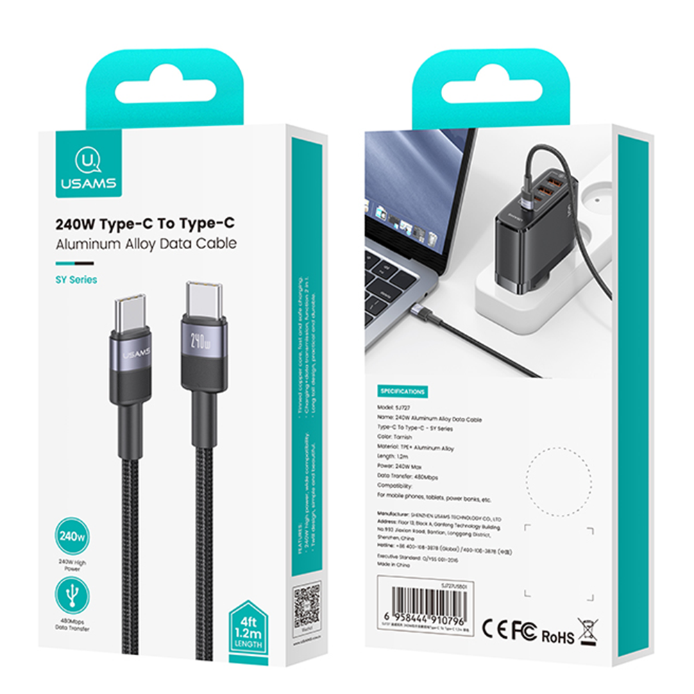 Cable De Carga Rapida Usb-c A C Antinudos 240w 1,2m Usams Sj727-6