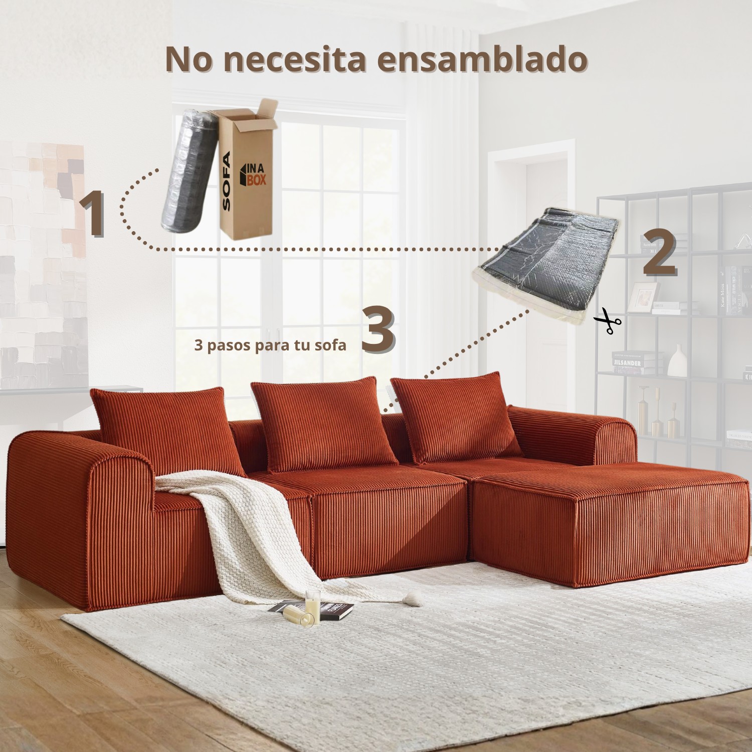 Sofa Loop 3 Cuerpos + Pouf | Espuma Comprimida |270x58x170 L1234-3