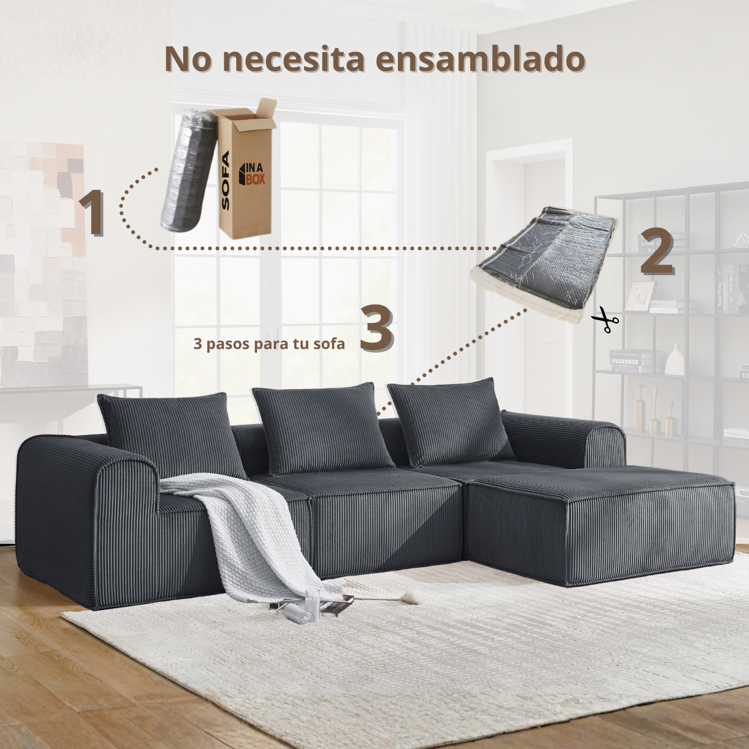 Sofa Loop 4 Cuerpos Modular | Espuma Comprimida |270x58x170 Azul Grafito A1234-2