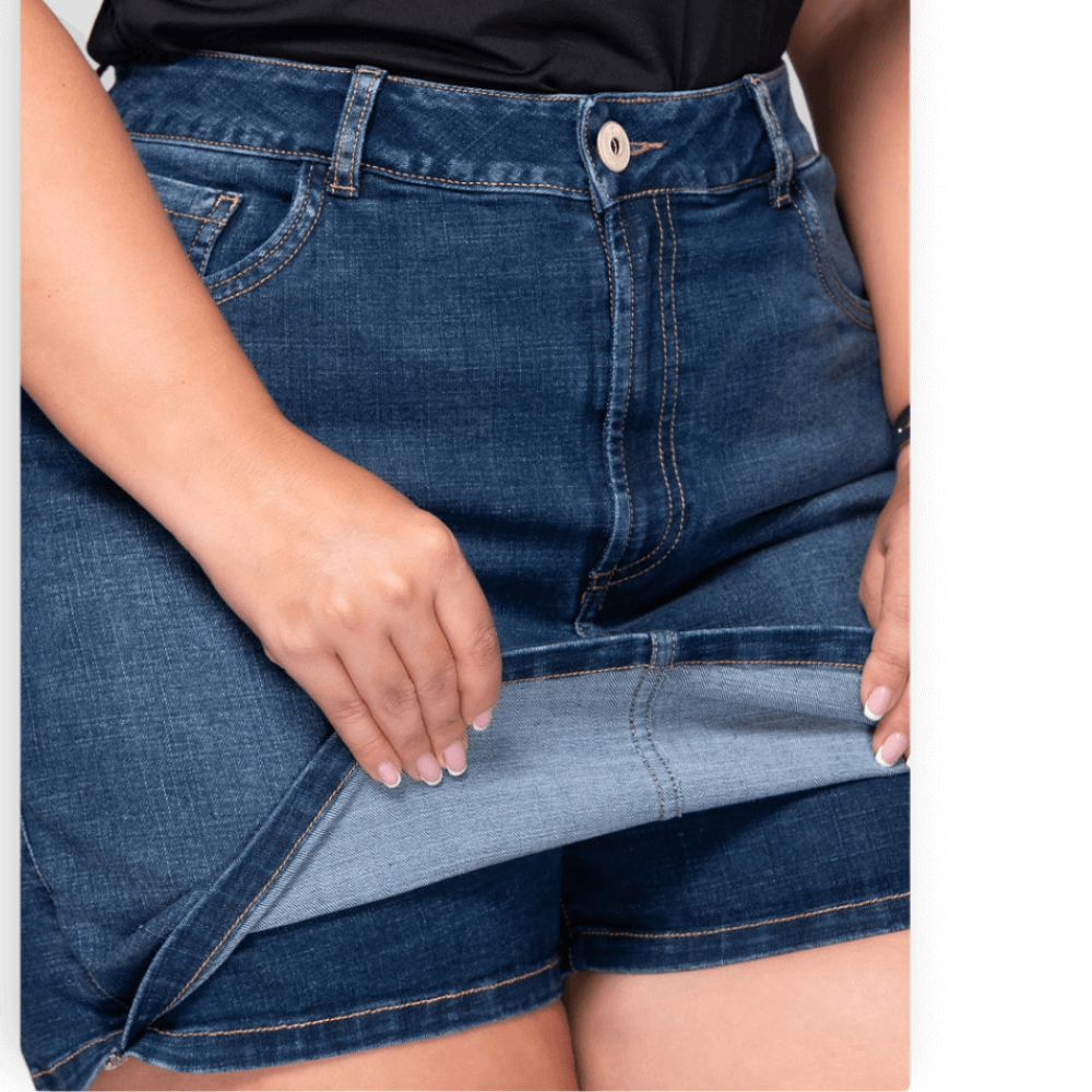 Falda-Short Azul Medio Mujer Talla Grande – Mezclilla Stretch Colombiana P17091169-2