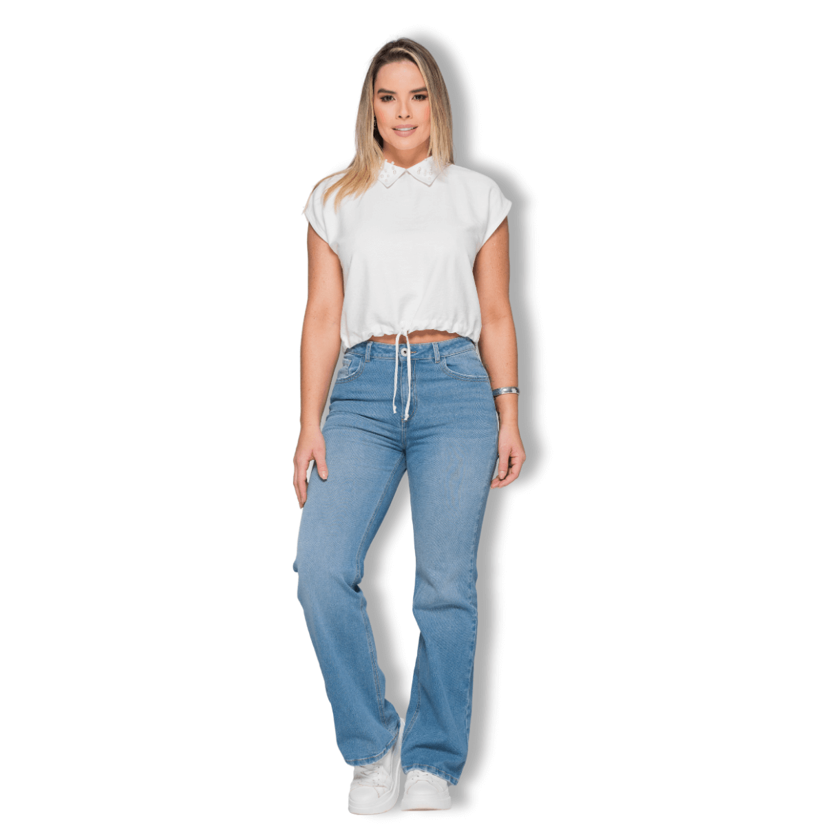 Jeans Wide Leg Mujer Azul Claro – Tiro Alto Elasticado Colombiano T22107635-2