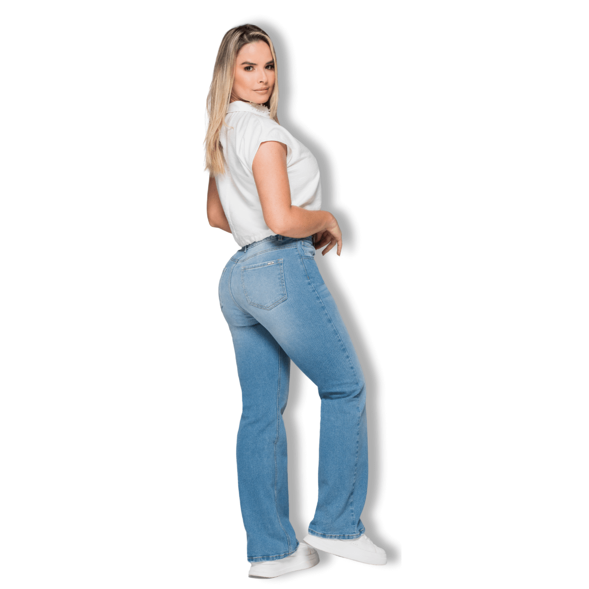 Jeans Wide Leg Mujer Azul Claro – Tiro Alto Elasticado Colombiano T22107635-3