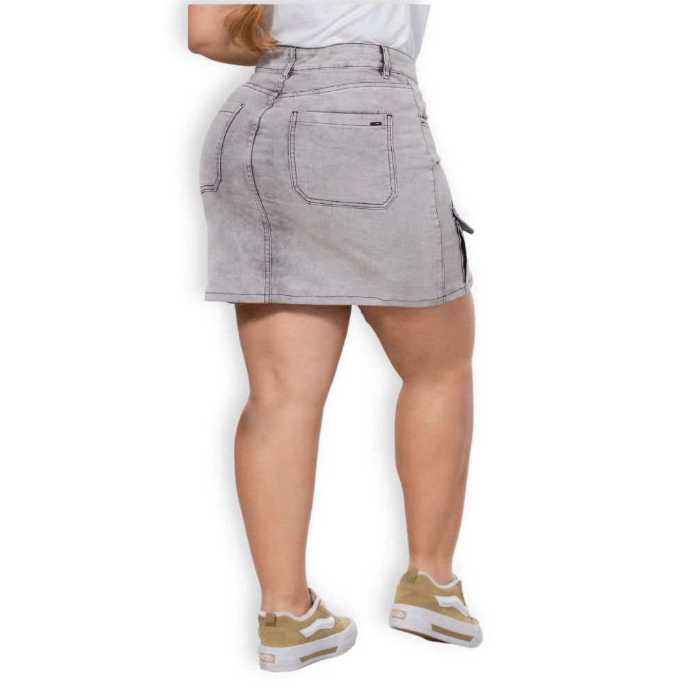 Mini Falda Cargo Gris Mujer Talla Grande – Mezclilla Elasticada P17032165-2