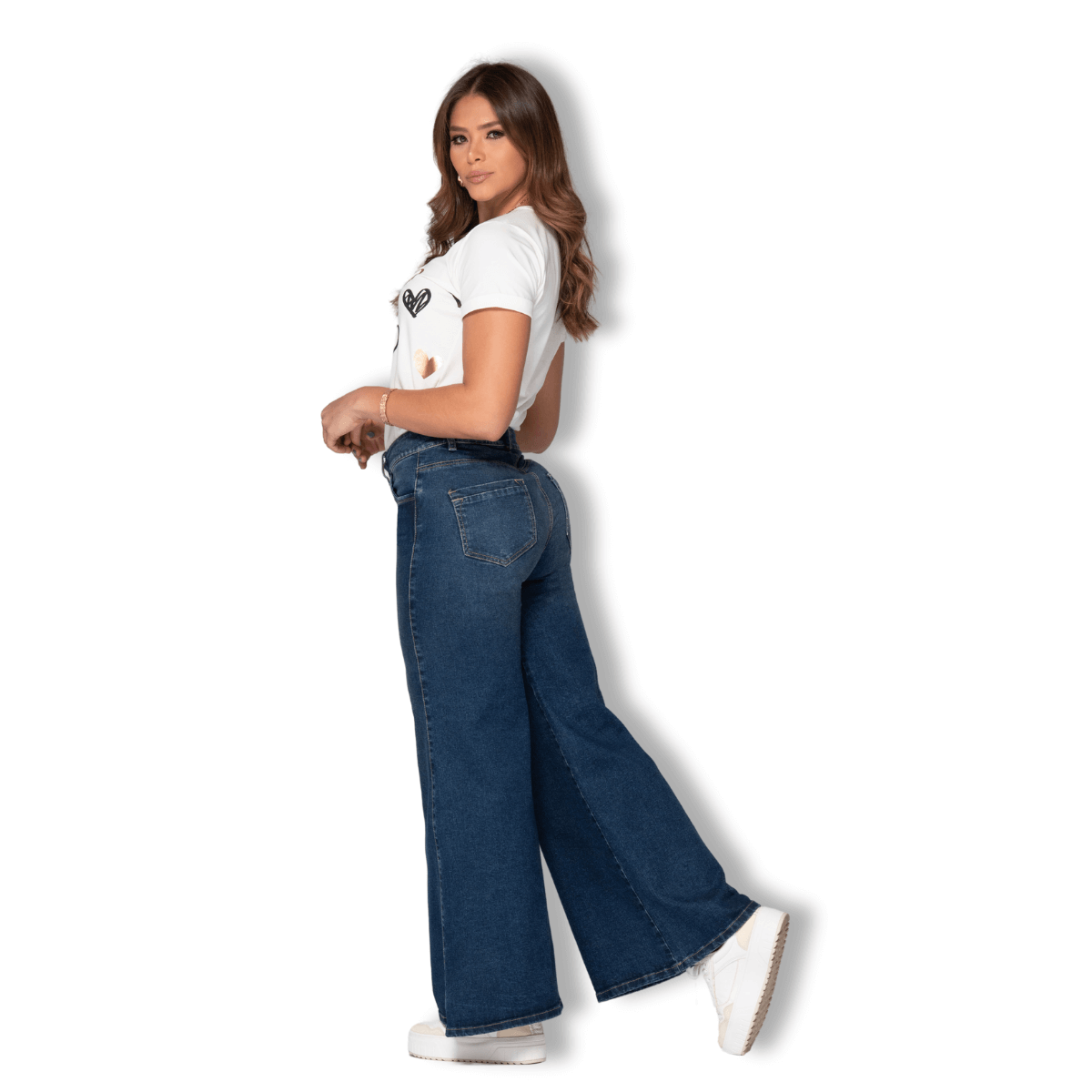 Jeans Palazzo Mujer Azul Medio – Tiro Alto Elasticado Colombiano T22077668-3
