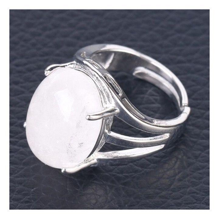 Anillo Gema Cuarzo Blanco Ajustable-2