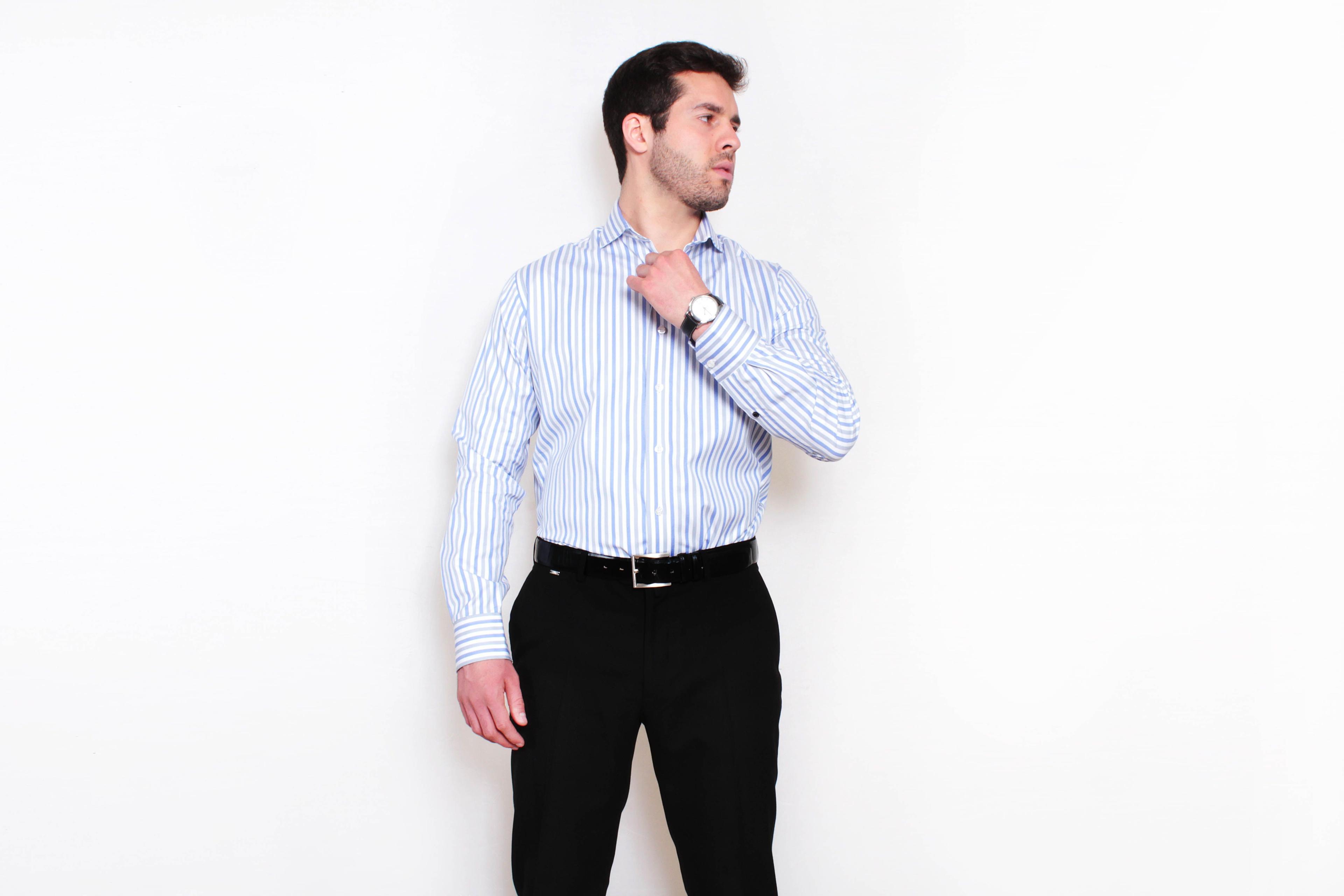 Camisa Premium Líneas Celeste y Gris-0