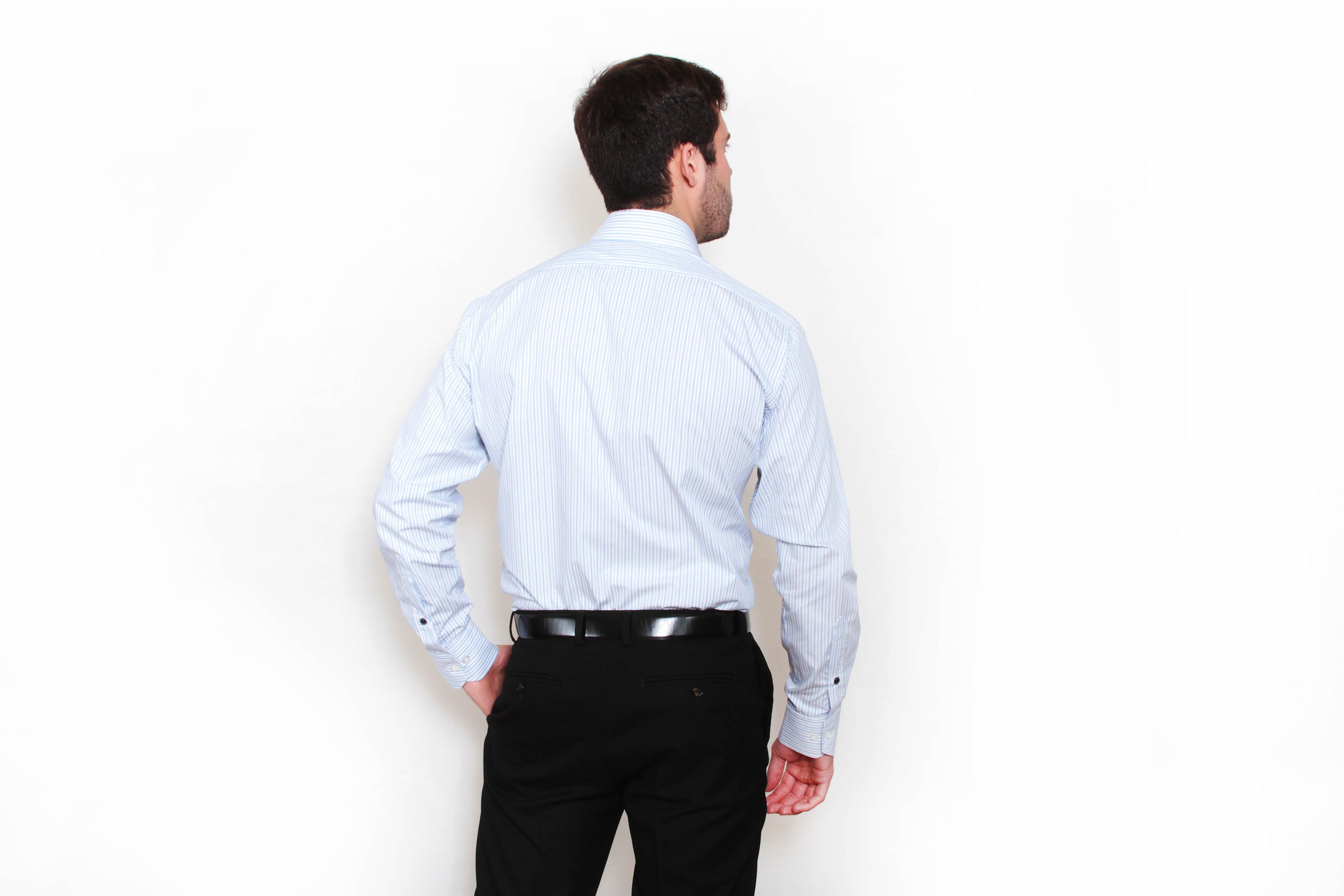 Camisa Premium Líneas Gruesas y Finas Celeste-1