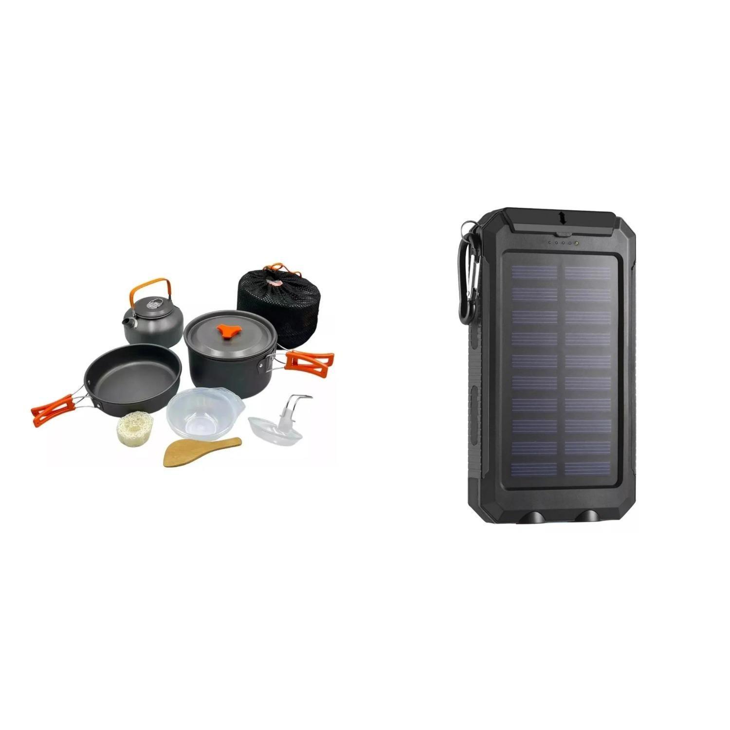 Set Ollas Camping 10 Piezas + Cargador Solar Power Bank-0