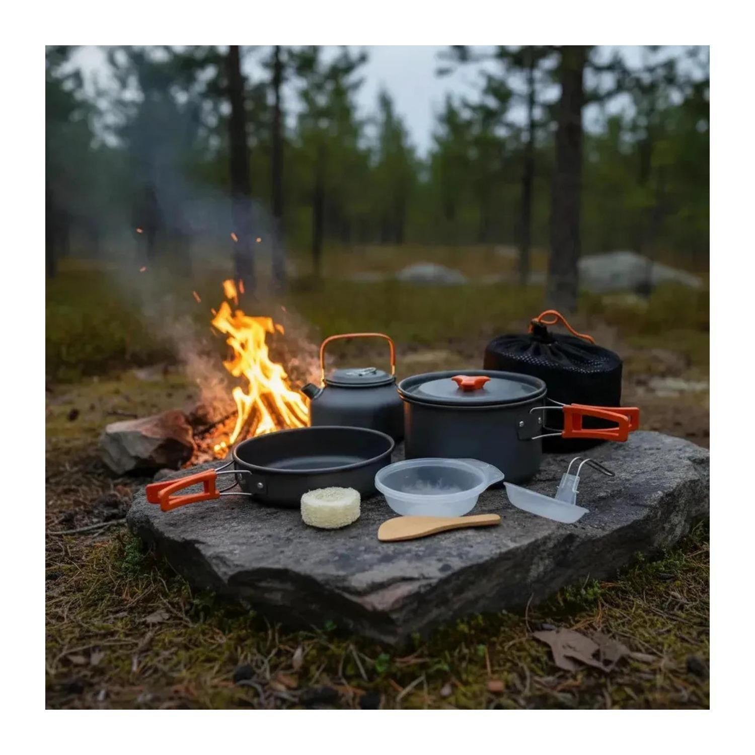 Set Ollas Camping 10 Piezas + Cargador Solar Power Bank-2