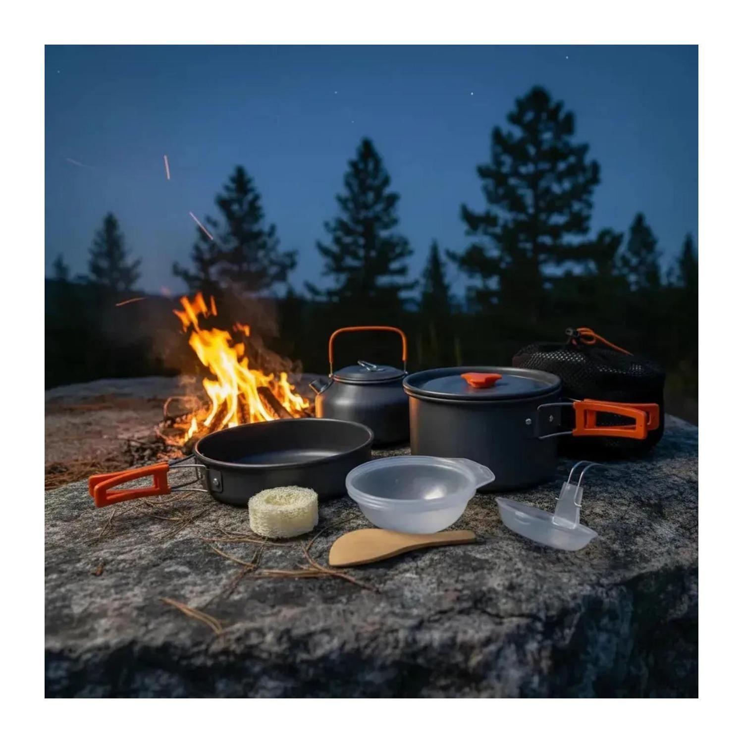 Set Ollas Camping 10 Piezas + Cargador Solar Power Bank-4