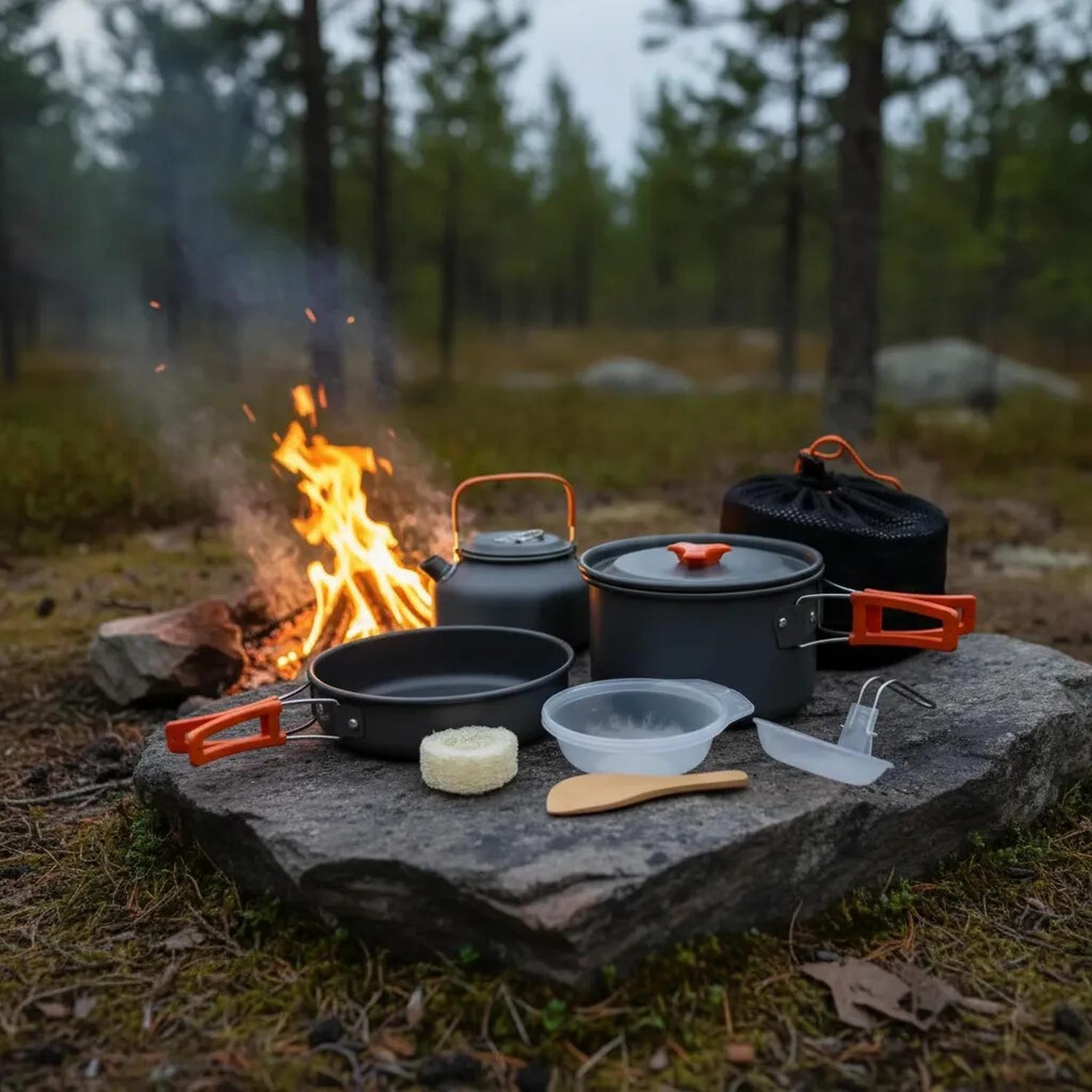 Set Ollas Camping 7 Piezas Aluminio Cocina Portátil-2