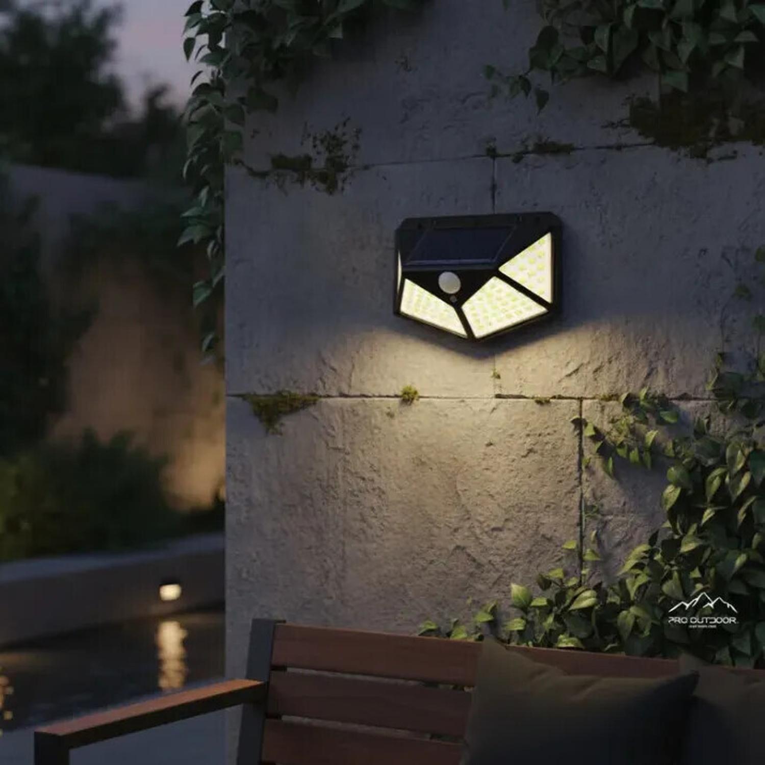 2 Aplique Triangular 100 Led Solar Contra Agua-1