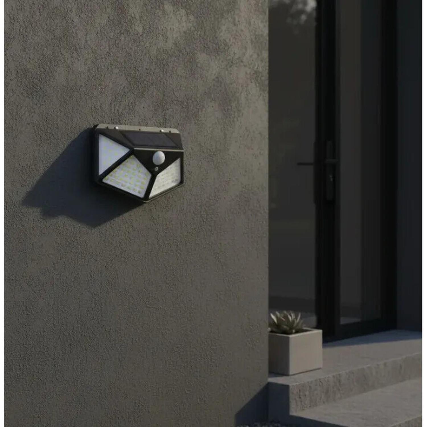 2 Aplique Triangular 100 Led Solar Contra Agua-3